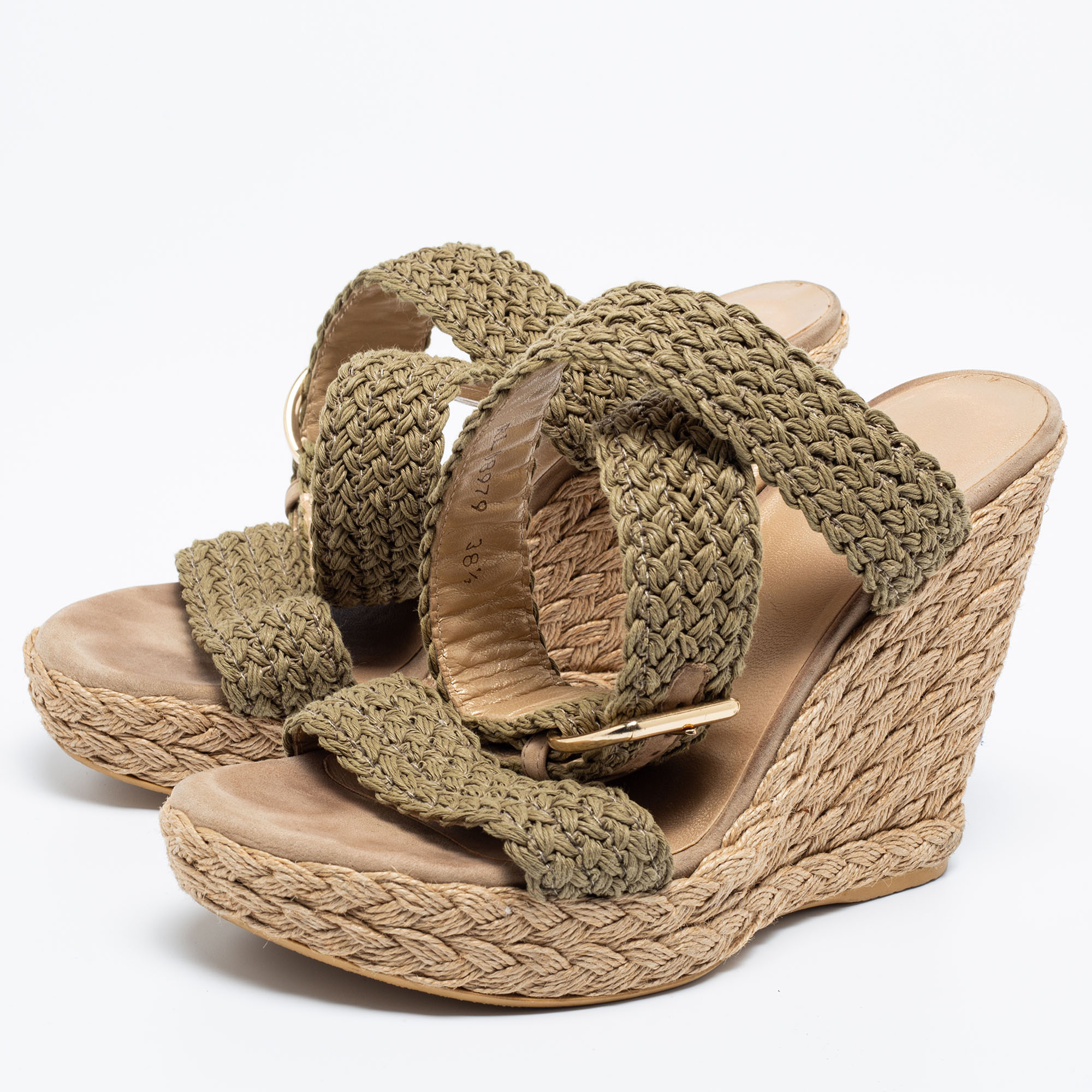 

Stuart Weitzman Brown Raffia Wedge Ankle Strap Sandals Size, Beige