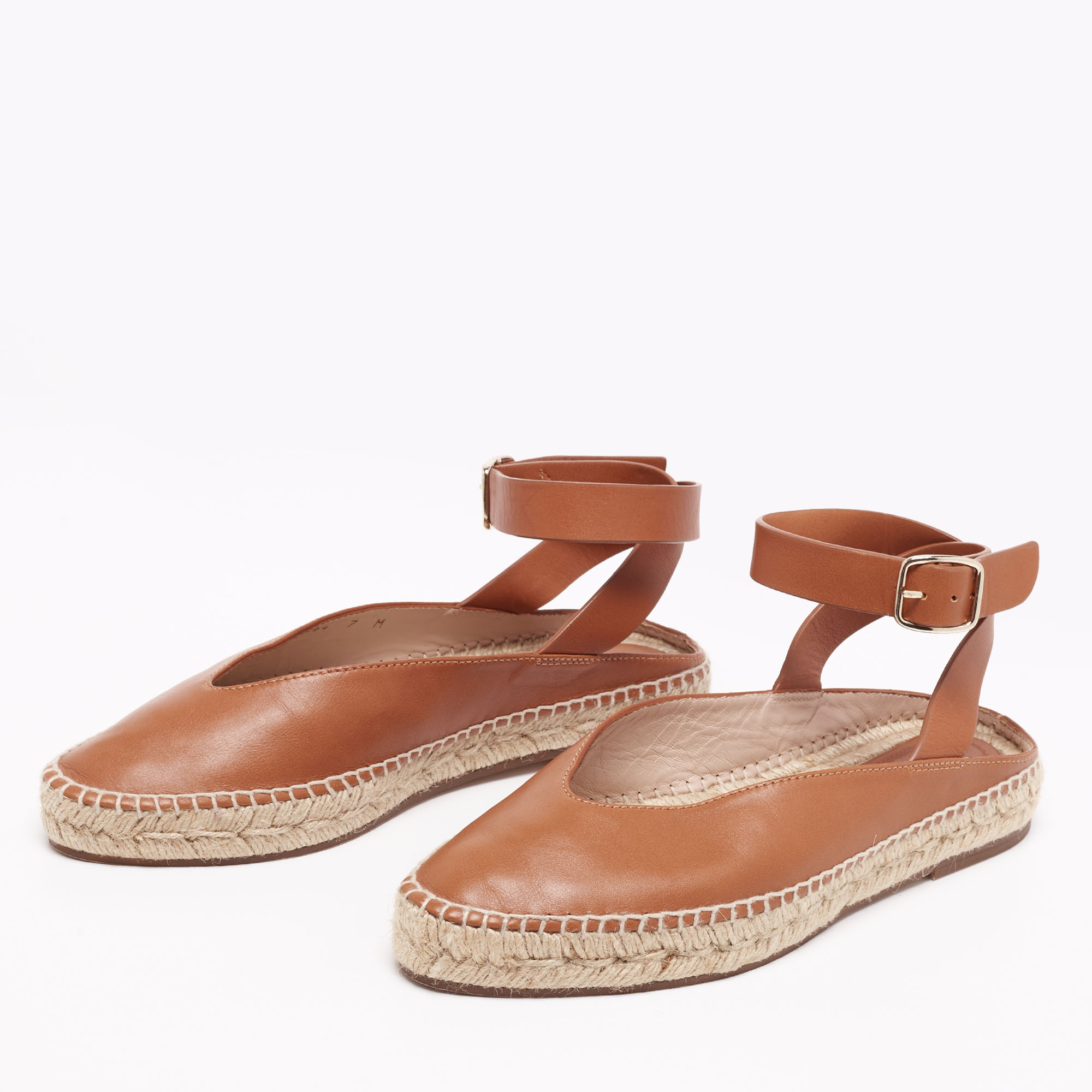 

Stuart Weitzman Brown Leather Toga Ankle-Wrap Flat Espadrilles Size