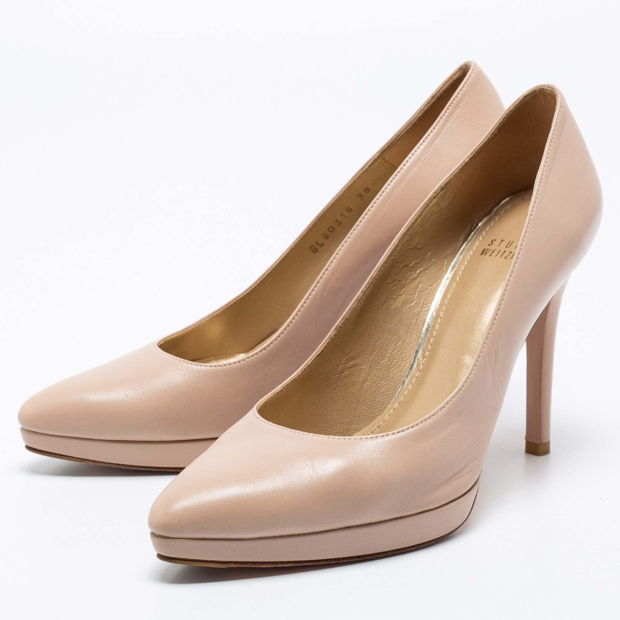 

Stuart Weitzman Beige Leather Platform Pumps Size