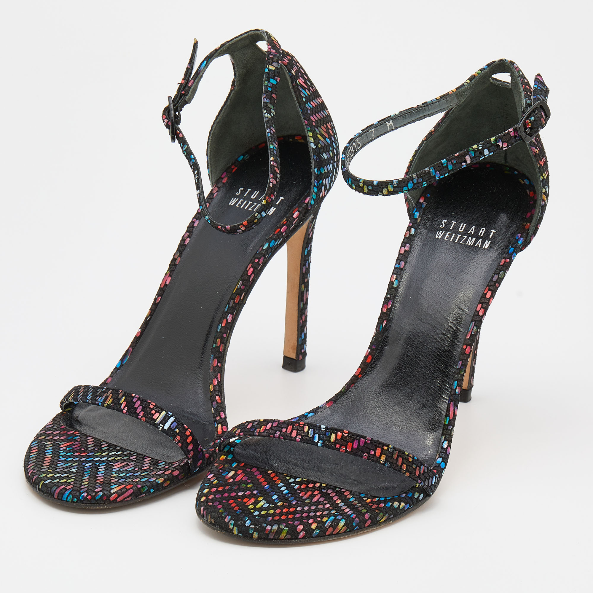 

Stuart Weitzman Multicolor Suede Open Toe Ankle Strap Sandals Size