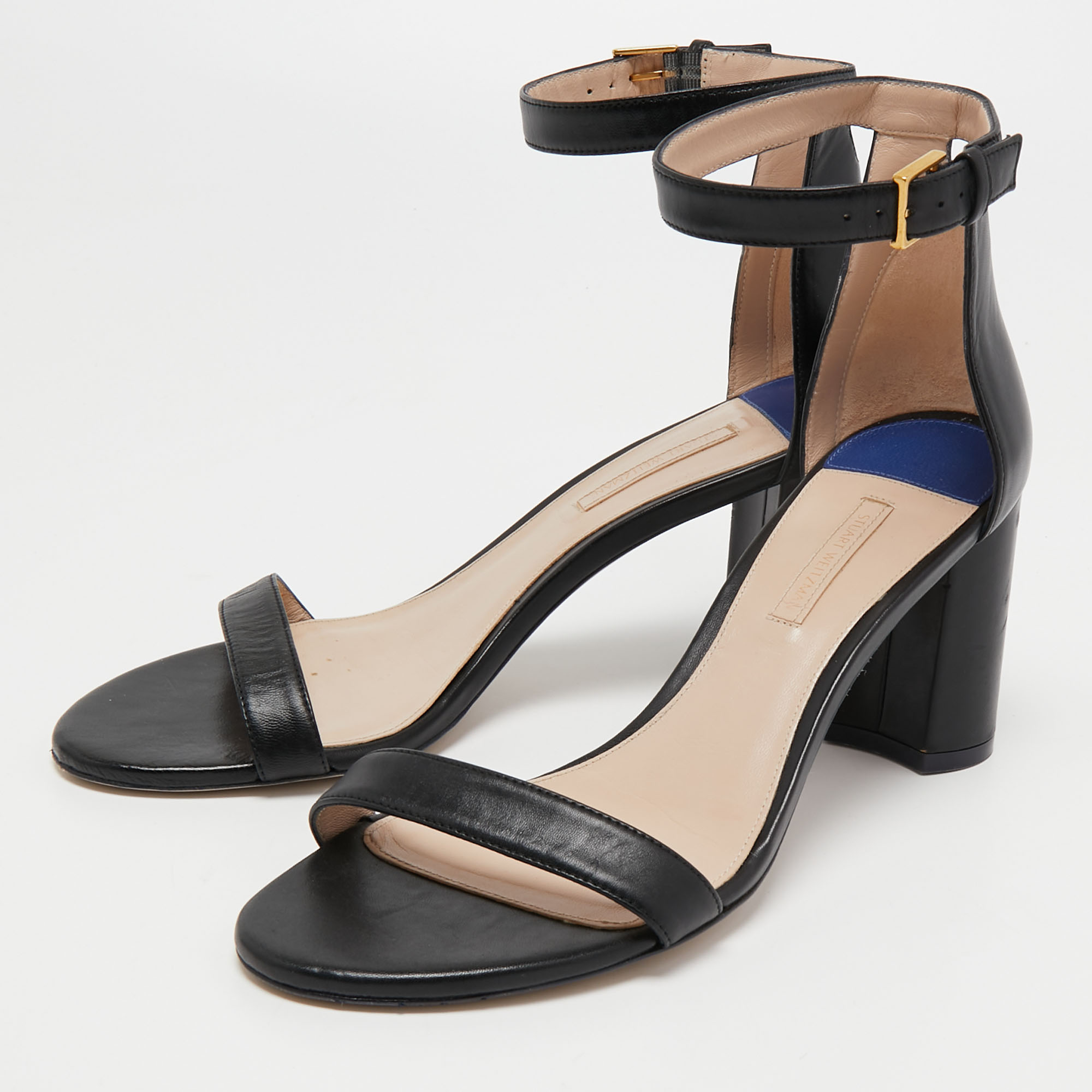 

Stuart Weitzman Black Leather Bambina Ankle Strap Sandals Size