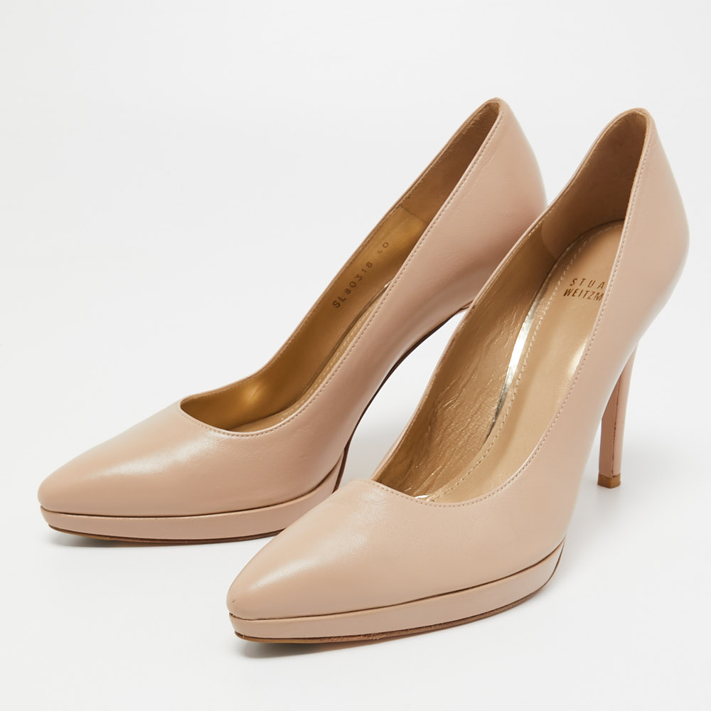 

Stuart Weitzman Beige Leather Pointed Toe Pumps Size