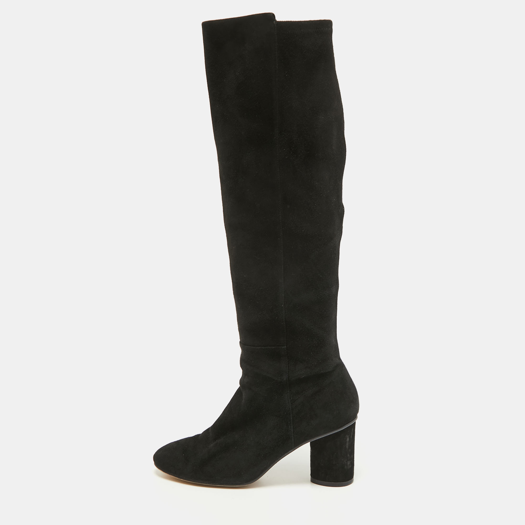 Pre-owned Stuart Weitzman Black Suede Knee Length Boots Size 37.5