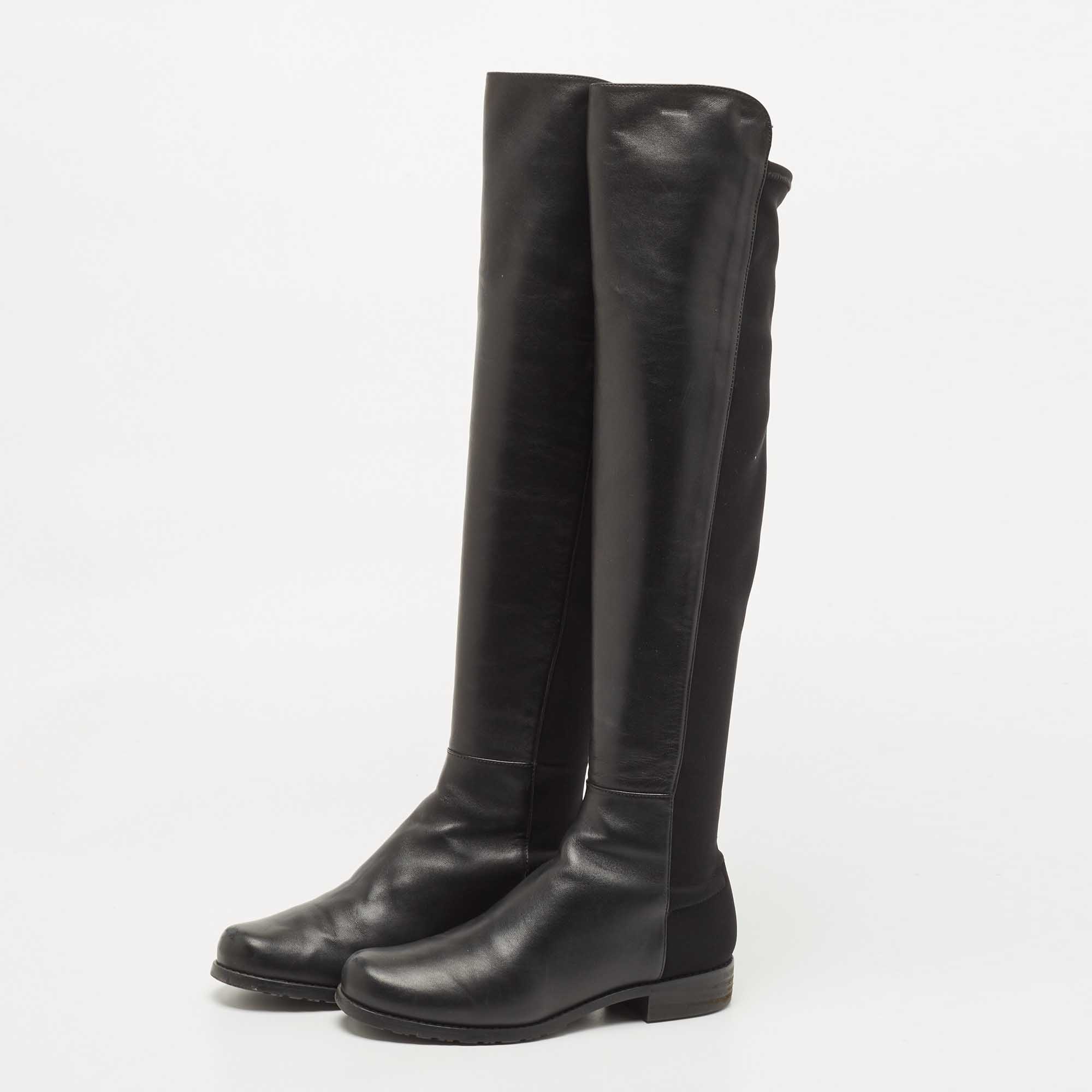 

Stuart Weitzman Black Fabric and Leather Reserve Knee Boots Size