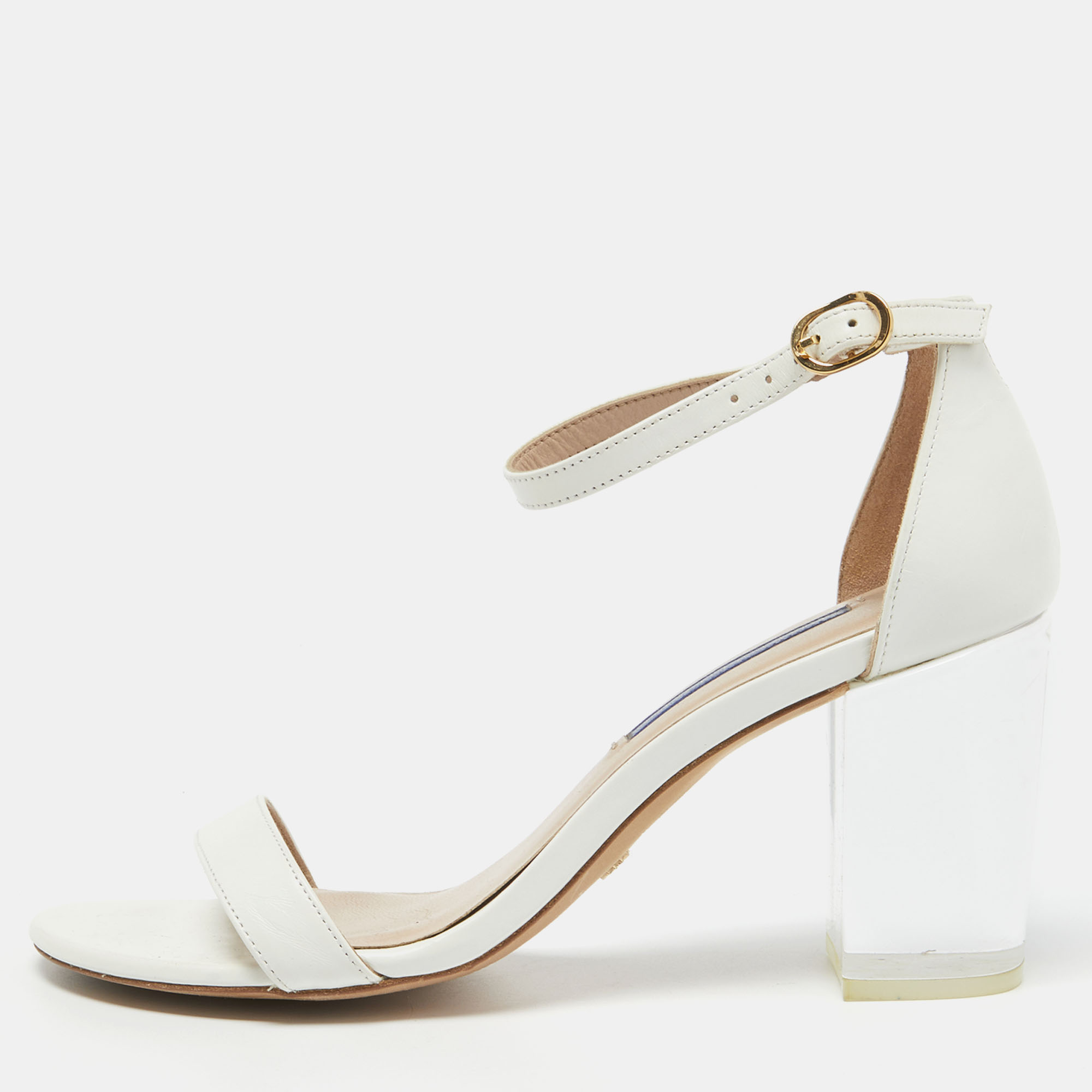Pre-owned Stuart Weitzman White Leather Ankle Strap Sandals Size 36.5
