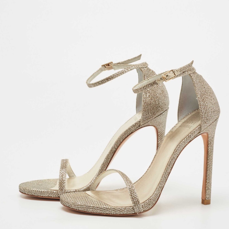 

Stuart Weitzman Metallic Lurex Fabric Nudist Sandals Size