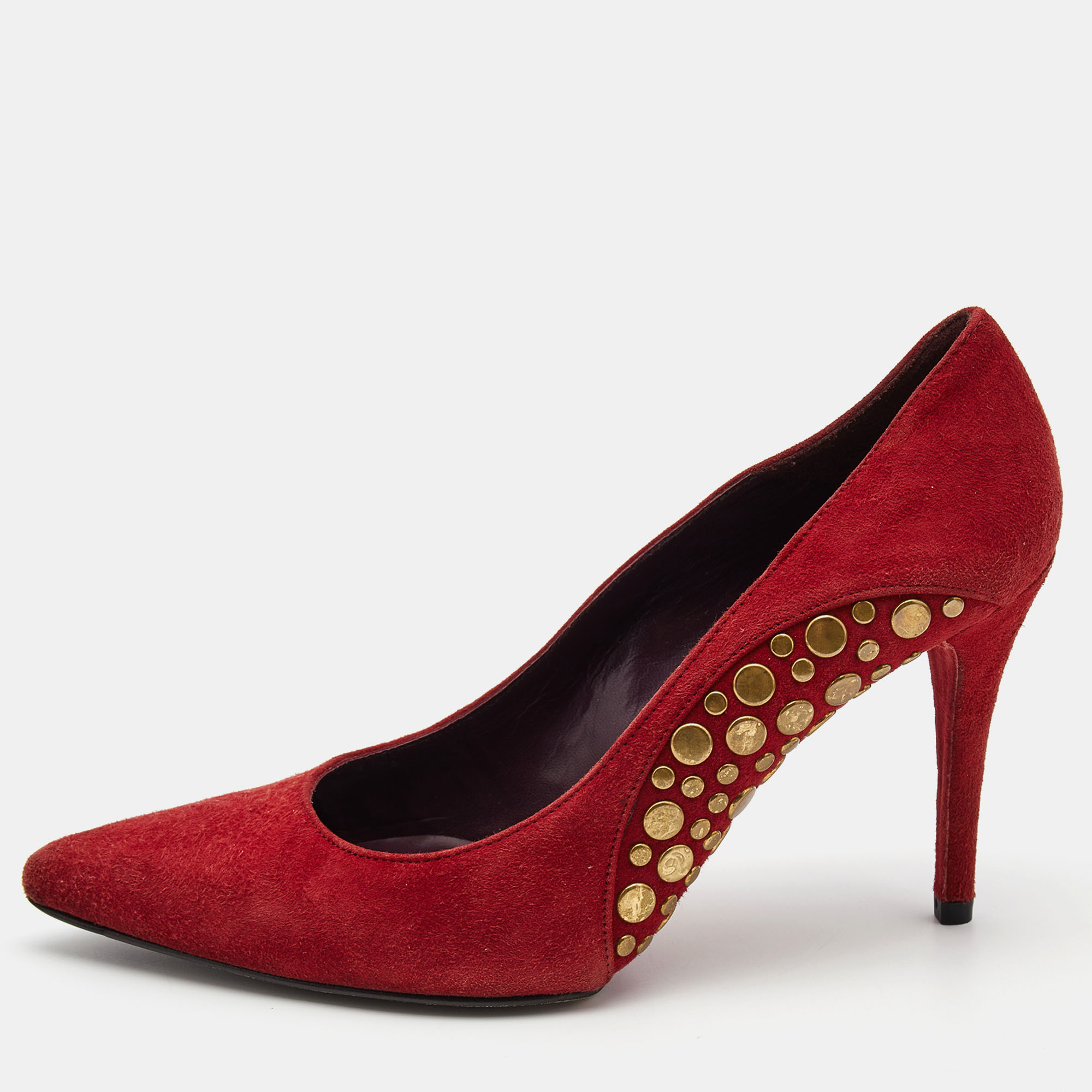 Pre-owned Stuart Weitzman Dark Red Suede Studded Pumps Size 37