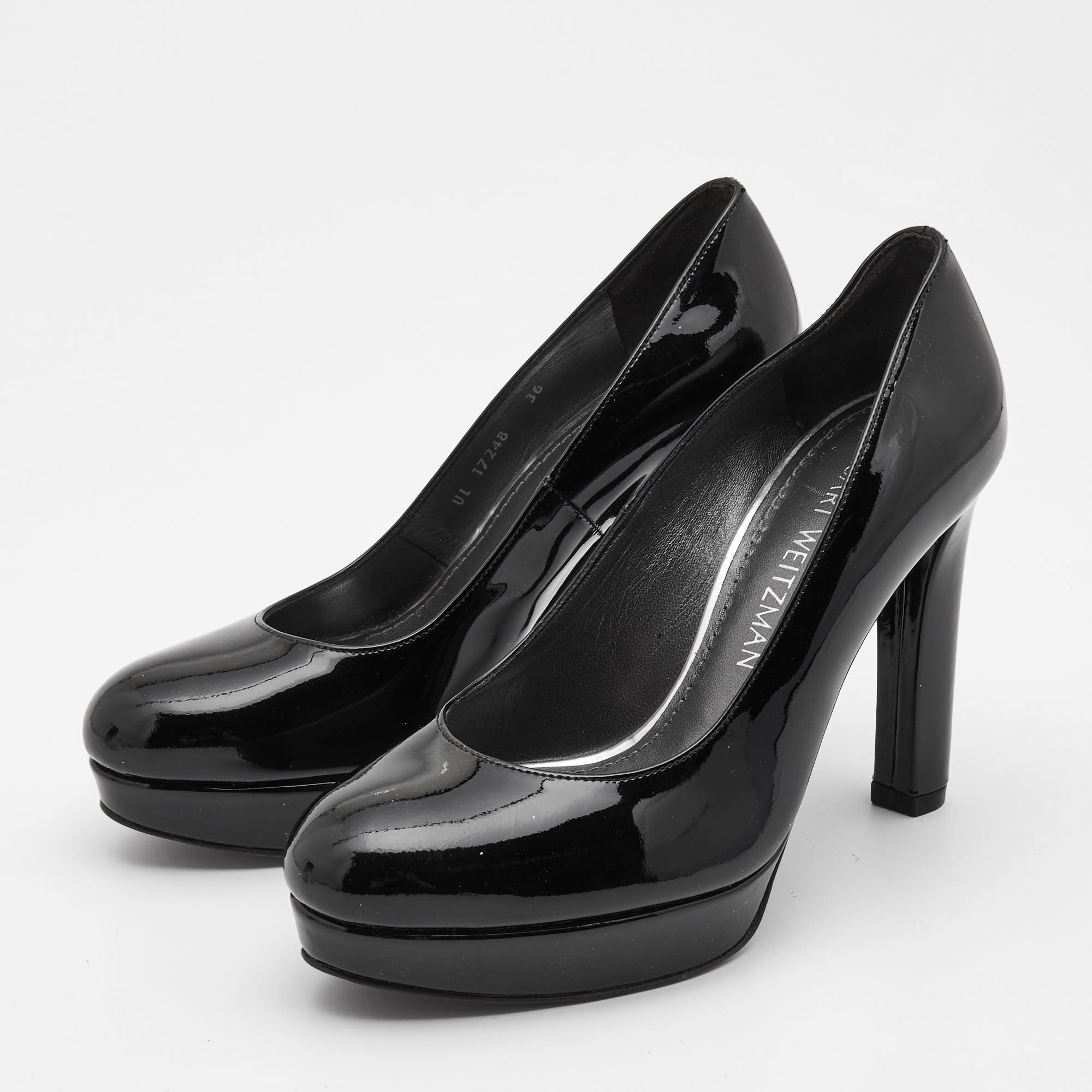 

Stuart Weitzman Black Patent Leather Platform Round Toe Pumps Size