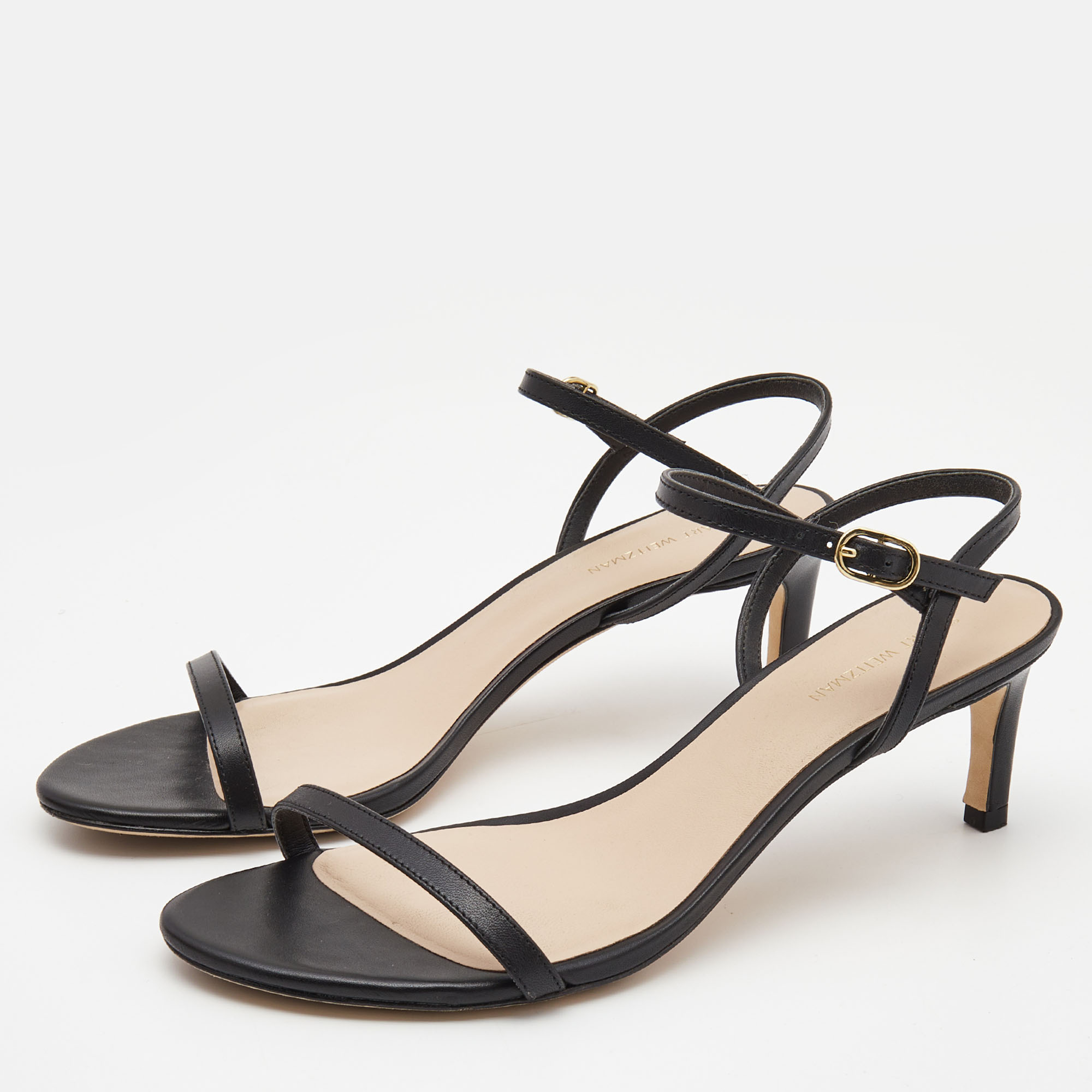 

Stuart Weitzman Black Leather Ankle Strap Sandals Size