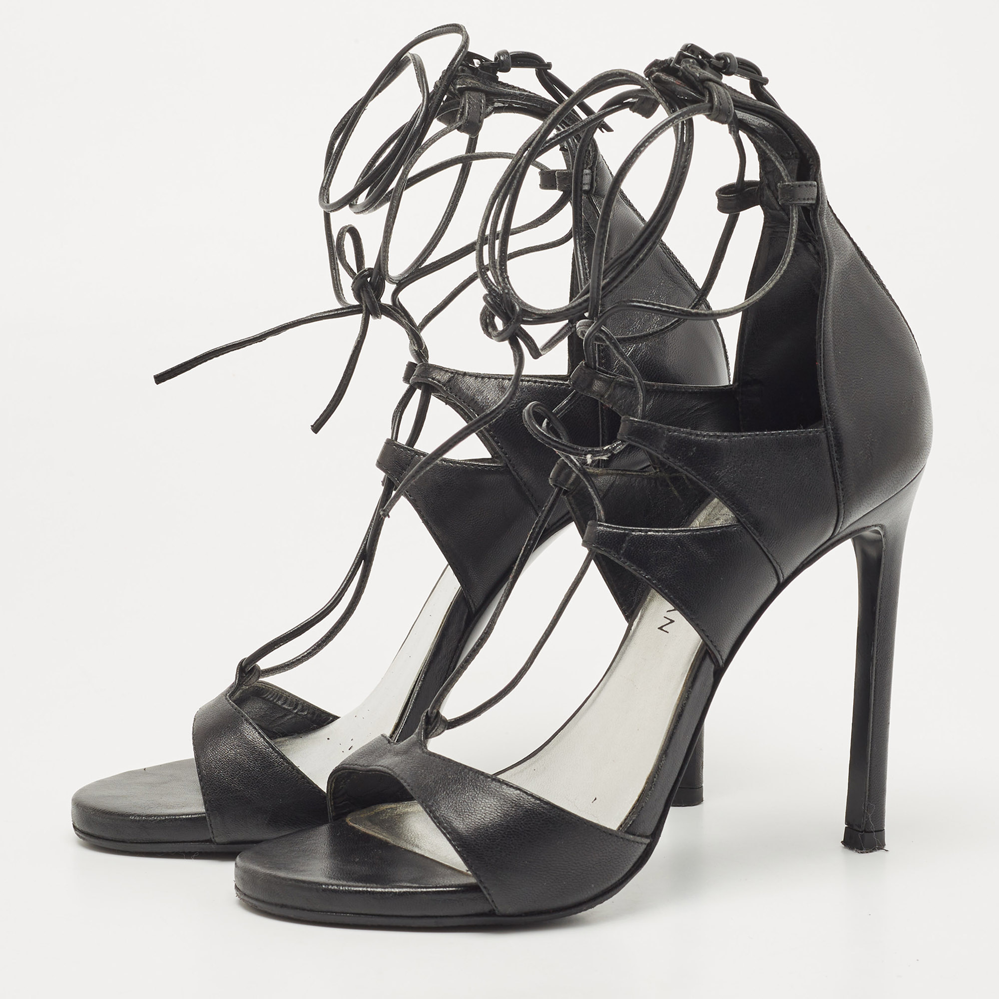 

Stuart Weitzman Black Leather Lace Up Sandals Size