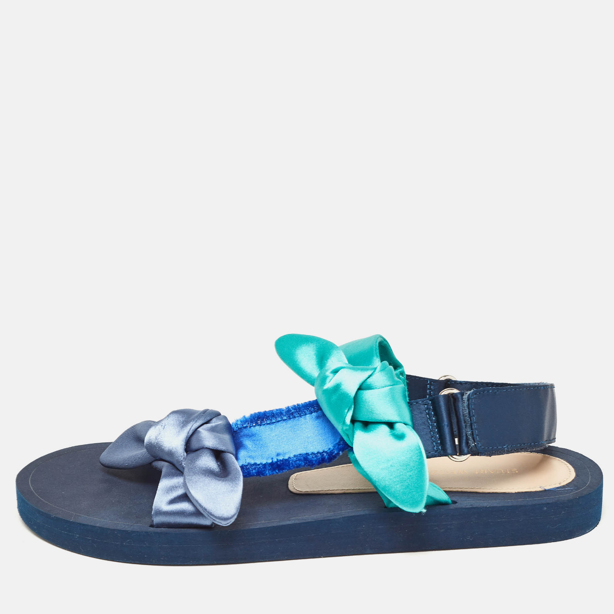 

Stuart Weitzman Multicolor Satin Knot Slingback Slide Sandals Size 38.5