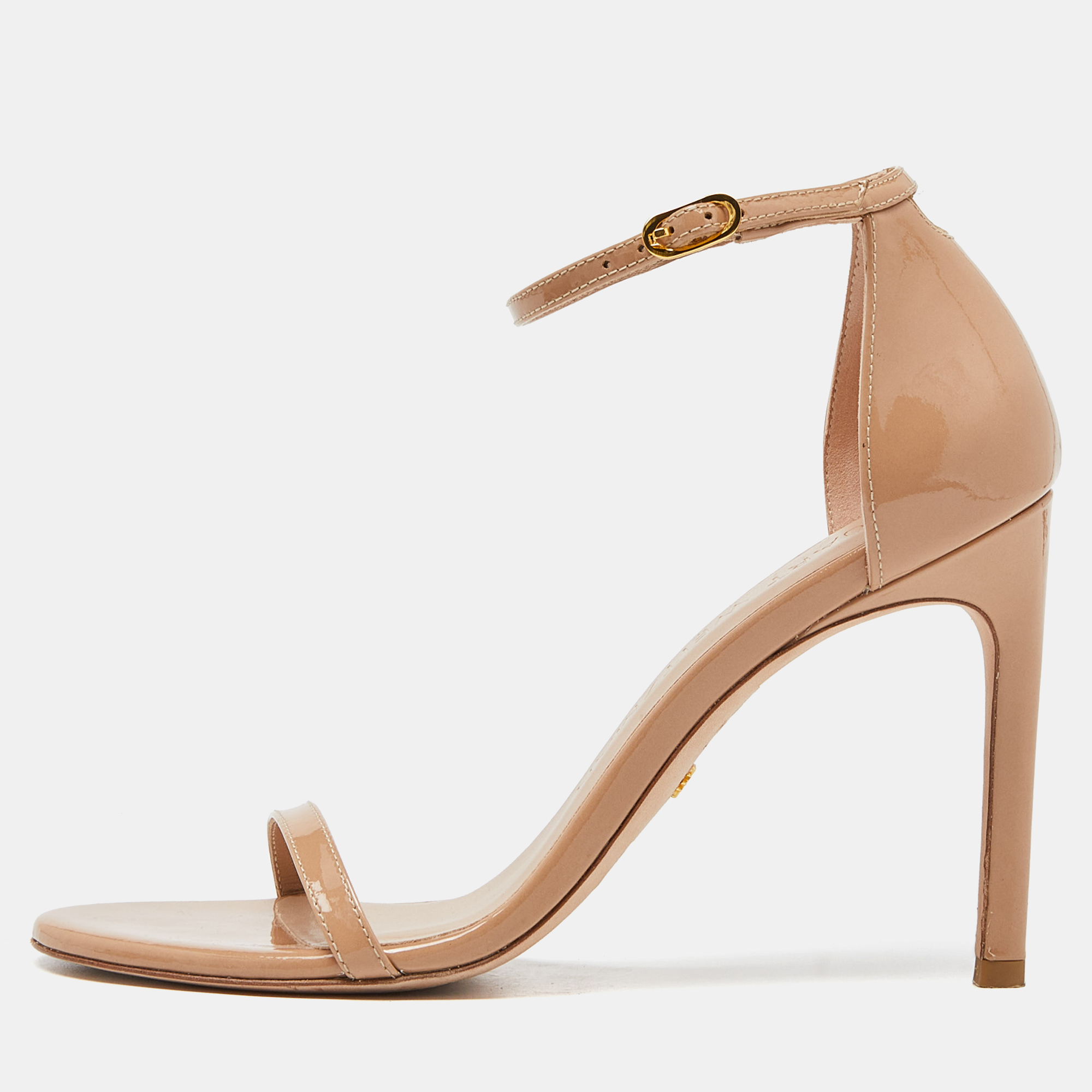 

Stuart Weitzman Beige Patent Leather Ankle Strap Sandals Size