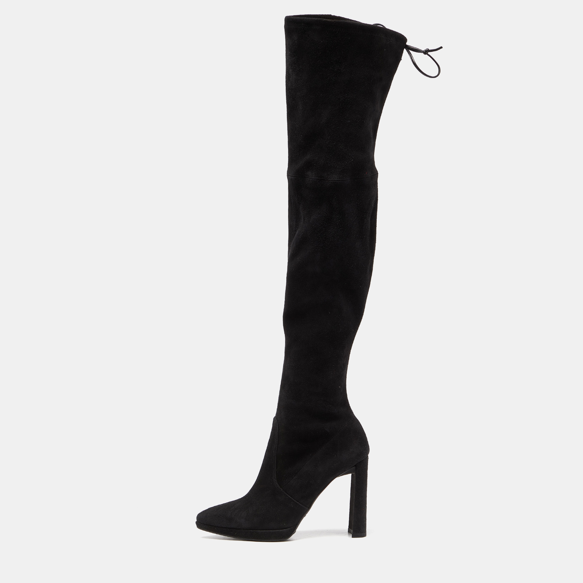 Pre-owned Stuart Weitzman Black Suede Over The Knee Length Boots Size 37