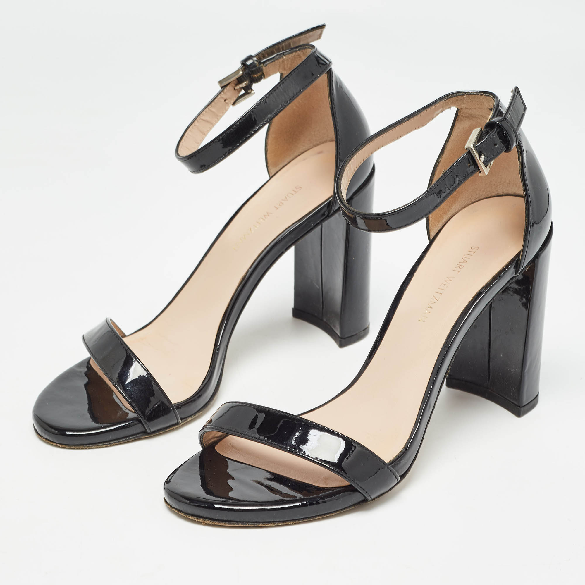 Stuart Weitzman Black Patent Ankle Strap Sandals Size 39.5 