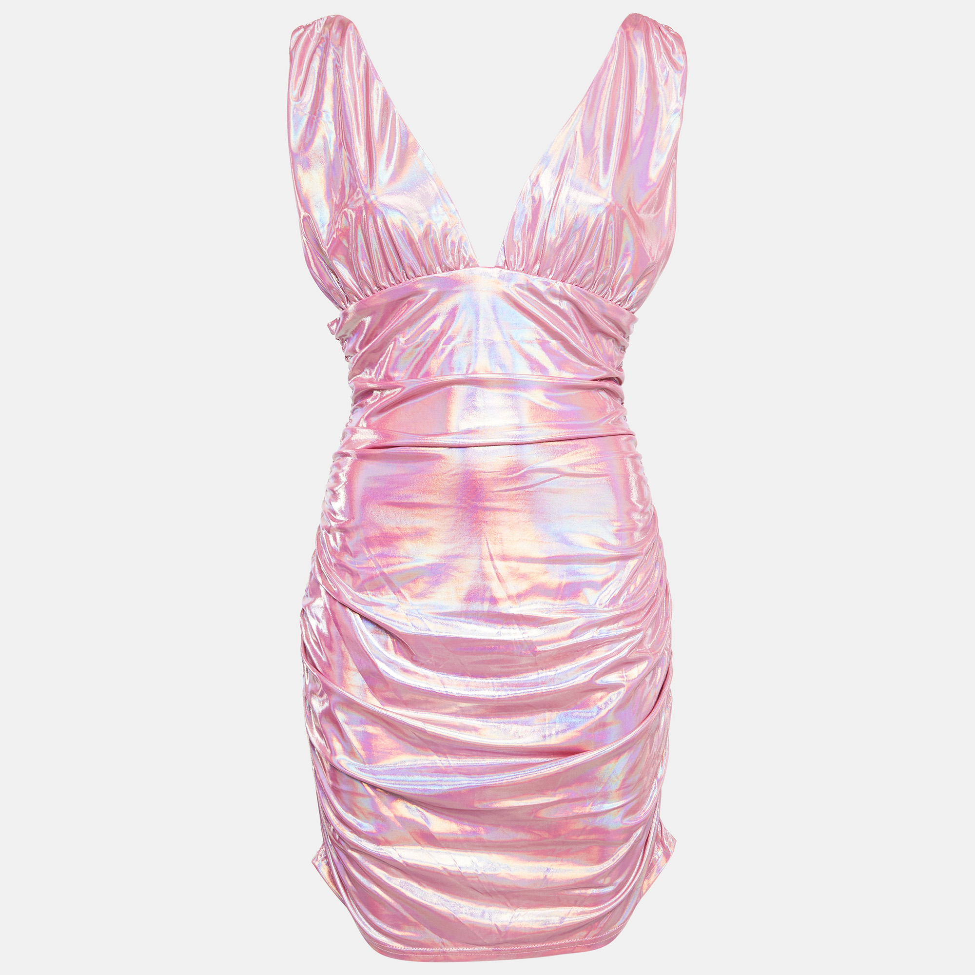 

Superdown Pink Holographic Jersey Ruched Kerrie Dress L