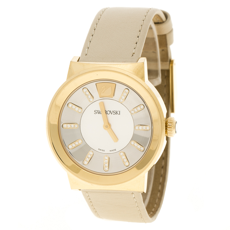 Pre Owned Swarovski Gold-Plated Stainless Steel Crystal Piazza Mesh Women's Wristwatch 36 mm