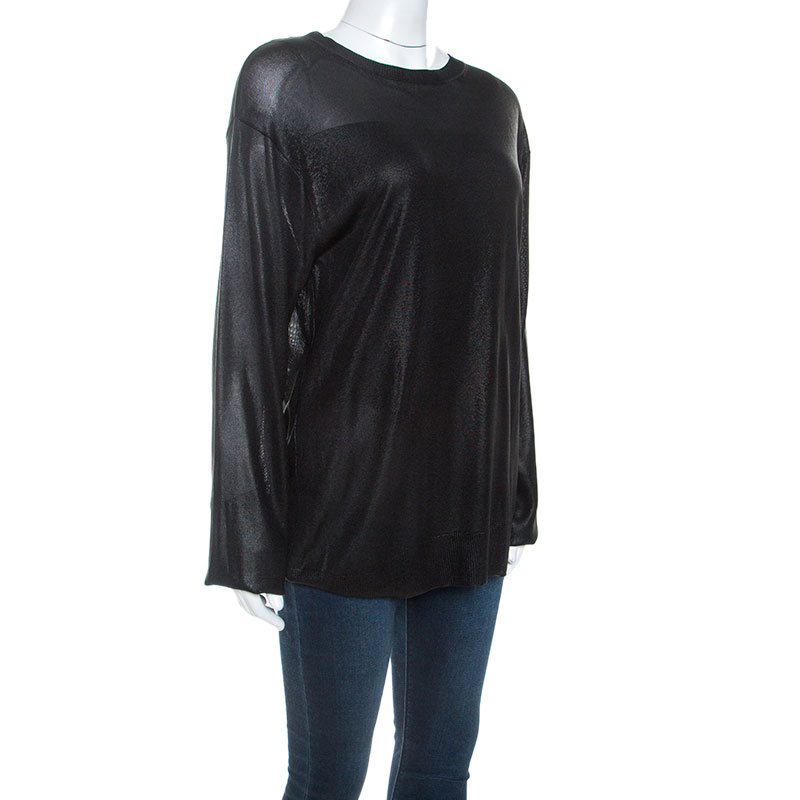 

T by Alexander Wang Black Coated Knit Long Sleeve Top