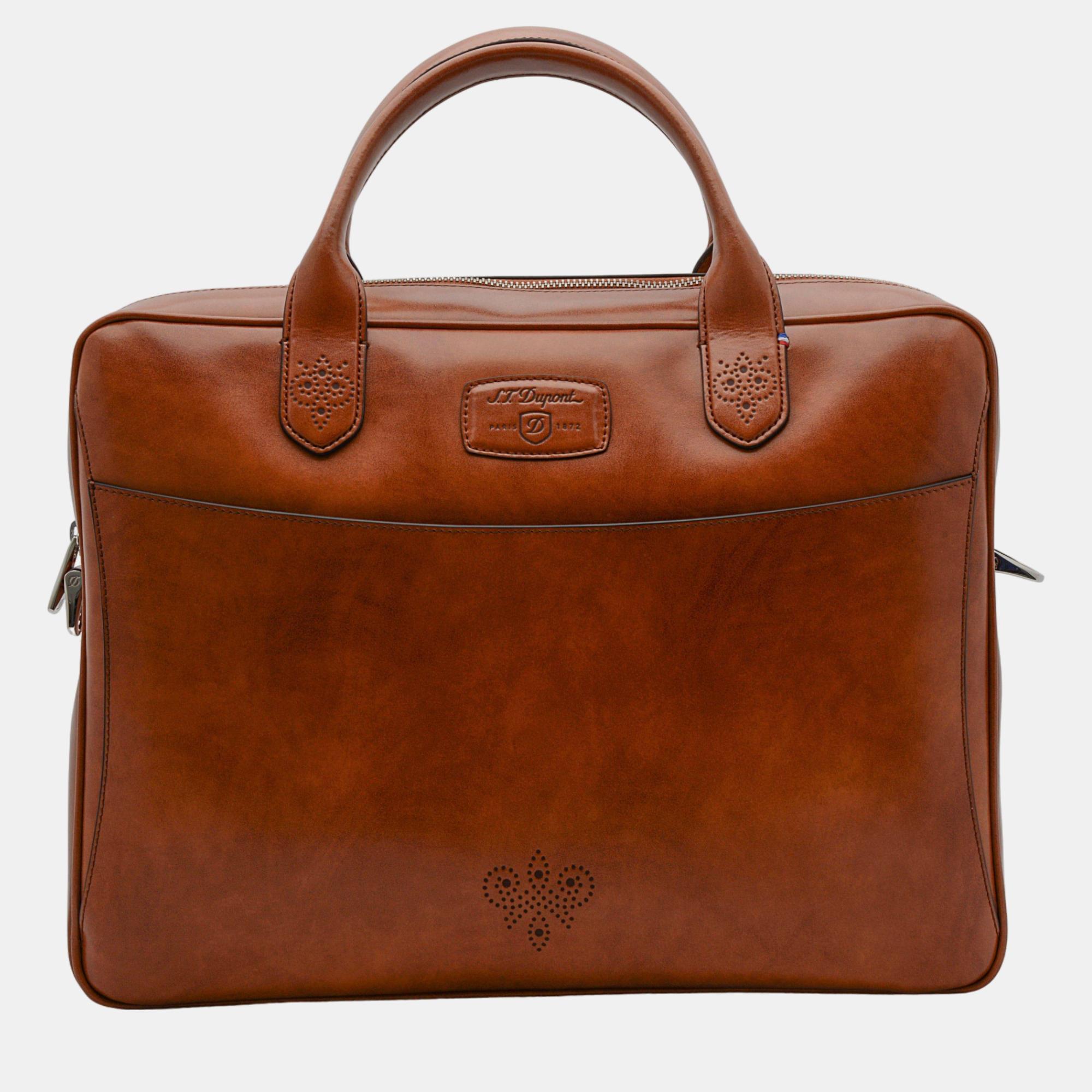 Pre-owned St Dupont Derby Brown Leather Portfolio Laptop Briefcase