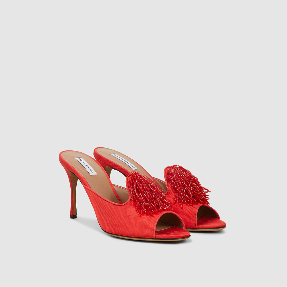 

Tabitha Simmons Red Pammy Moire Beaded Mules IT