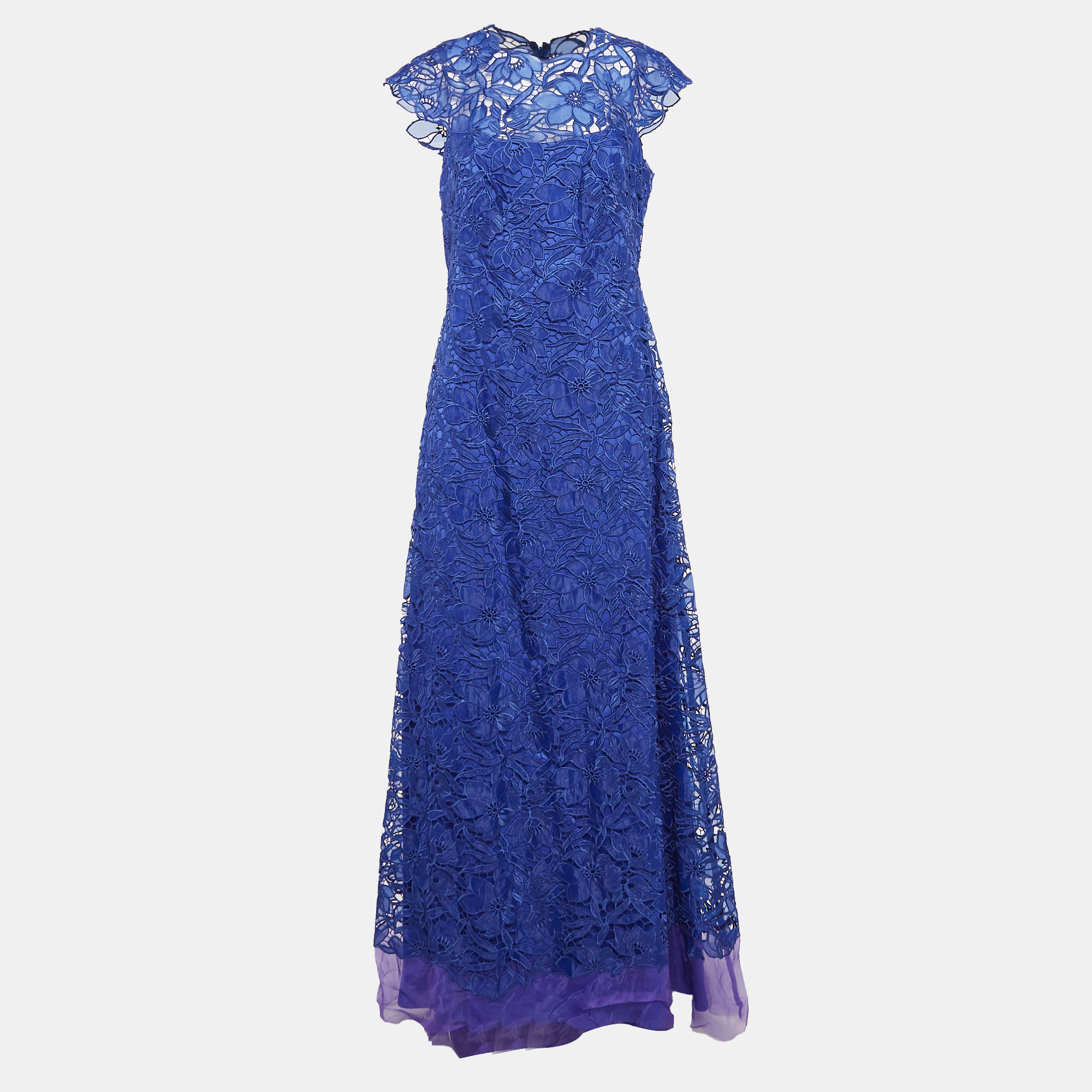 

Tadashi Shoji Blue Floral Lace Gown L