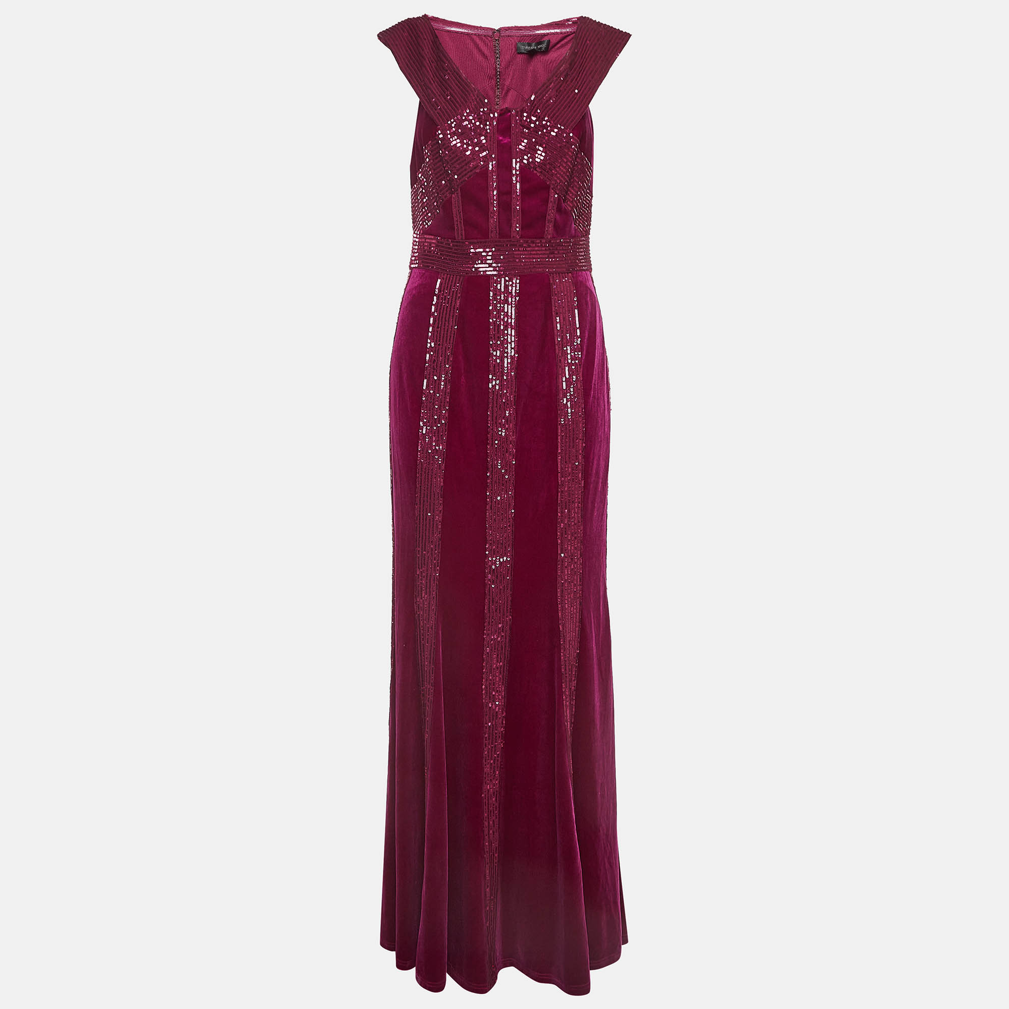 

Tadashi Shoji Pink Sequin Embellished Stretch Velvet Rhea Gown M