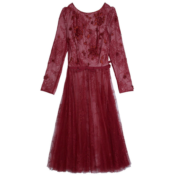 مملوكة مسبقًا Tadashi Shoji Red Lace Embellished Dress M