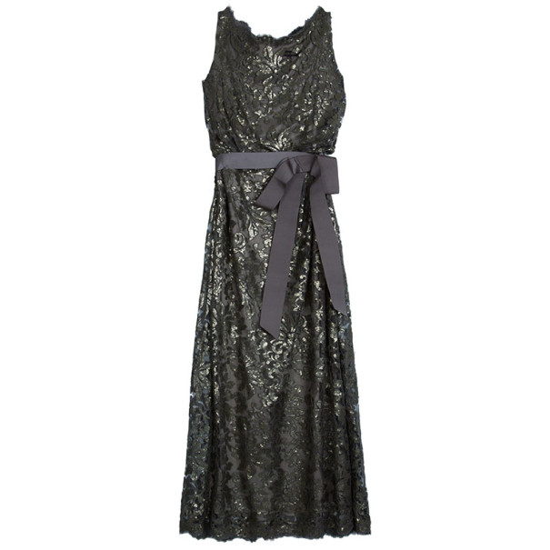 مملوكة مسبقًا Tadashi Shoji Grey Sequin Belted Gown XXL