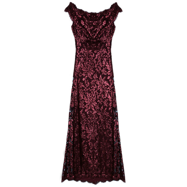Pre Owned Tadashi Shoji Red Sequin Merlot Gown L