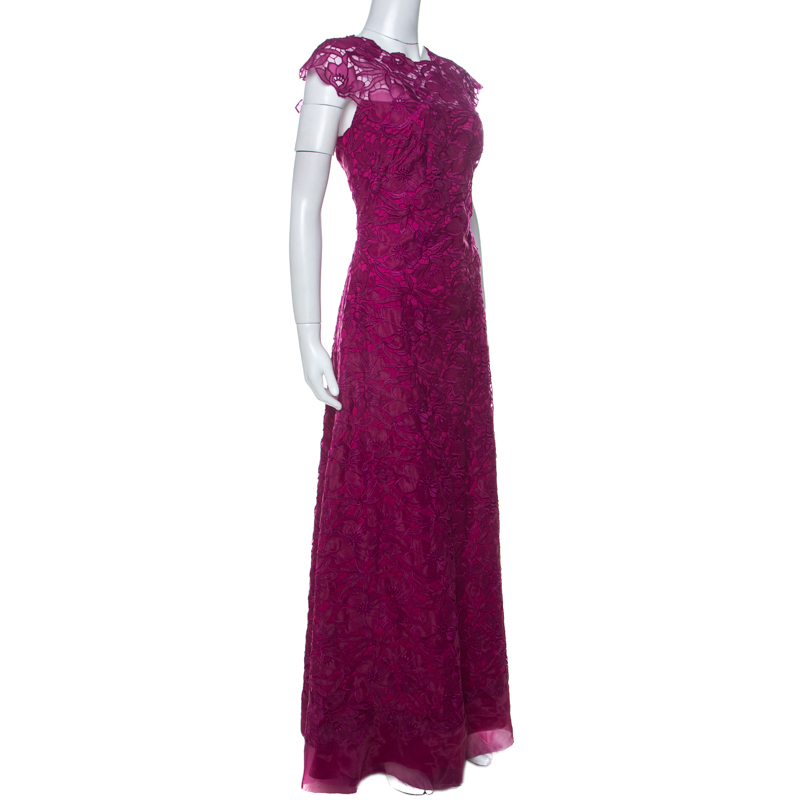 

Tadashi Shoji Grape Purple Lace Cap Sleeve Milien Evening Dress