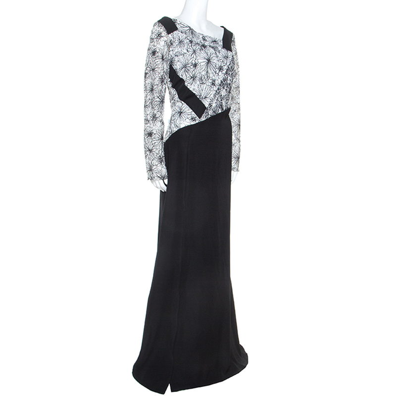 

Tadashi Shoji Monochrome Floral Embroidered Marissa Gown, Black