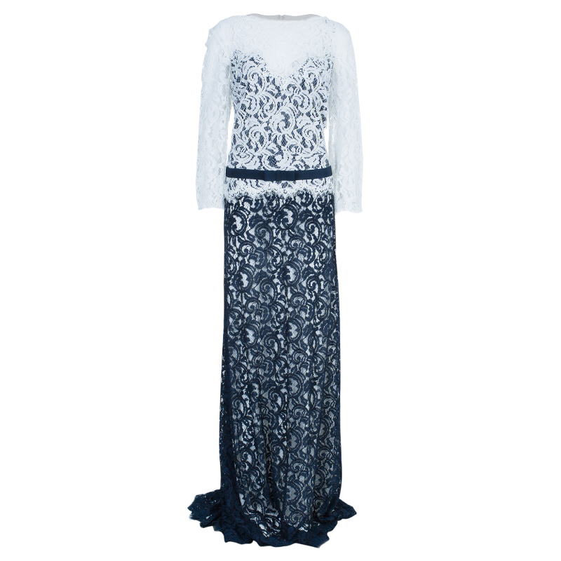 Tadashi Shoji Monochrome Lace Belted Dress XXL