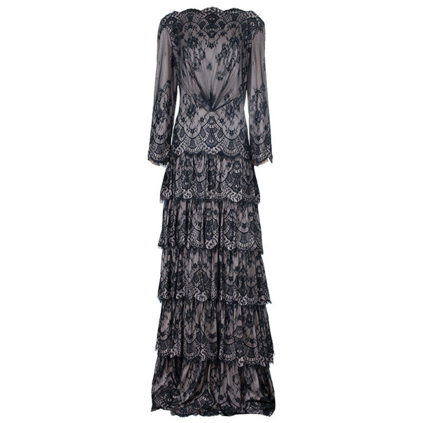 Pre Owned فستان تداشي شوجي أوف شولدر دانتيل أسود XL