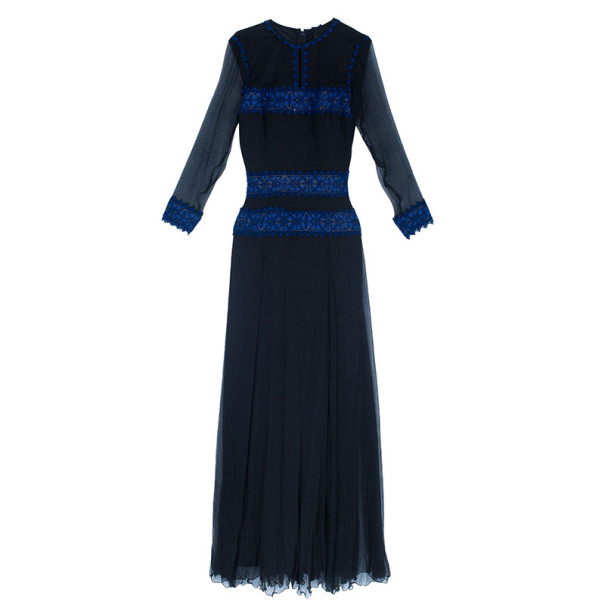 Tadashi Shoji Border Lace Chiffon Gown S