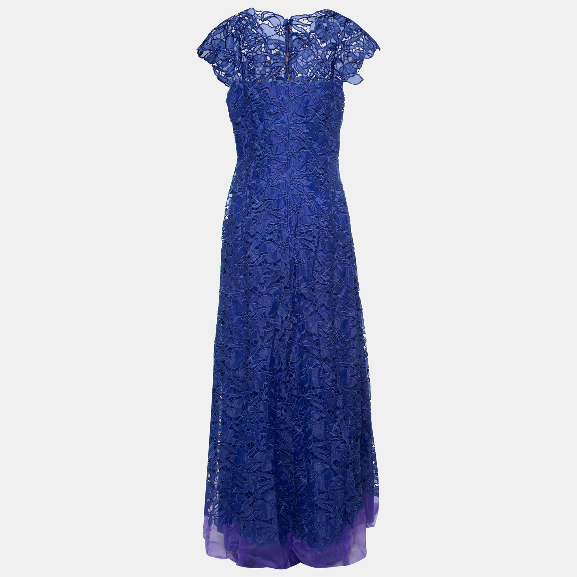 

Tadashi Shoji Royal Blue Lace Cap Sleeve Milien Evening Gown