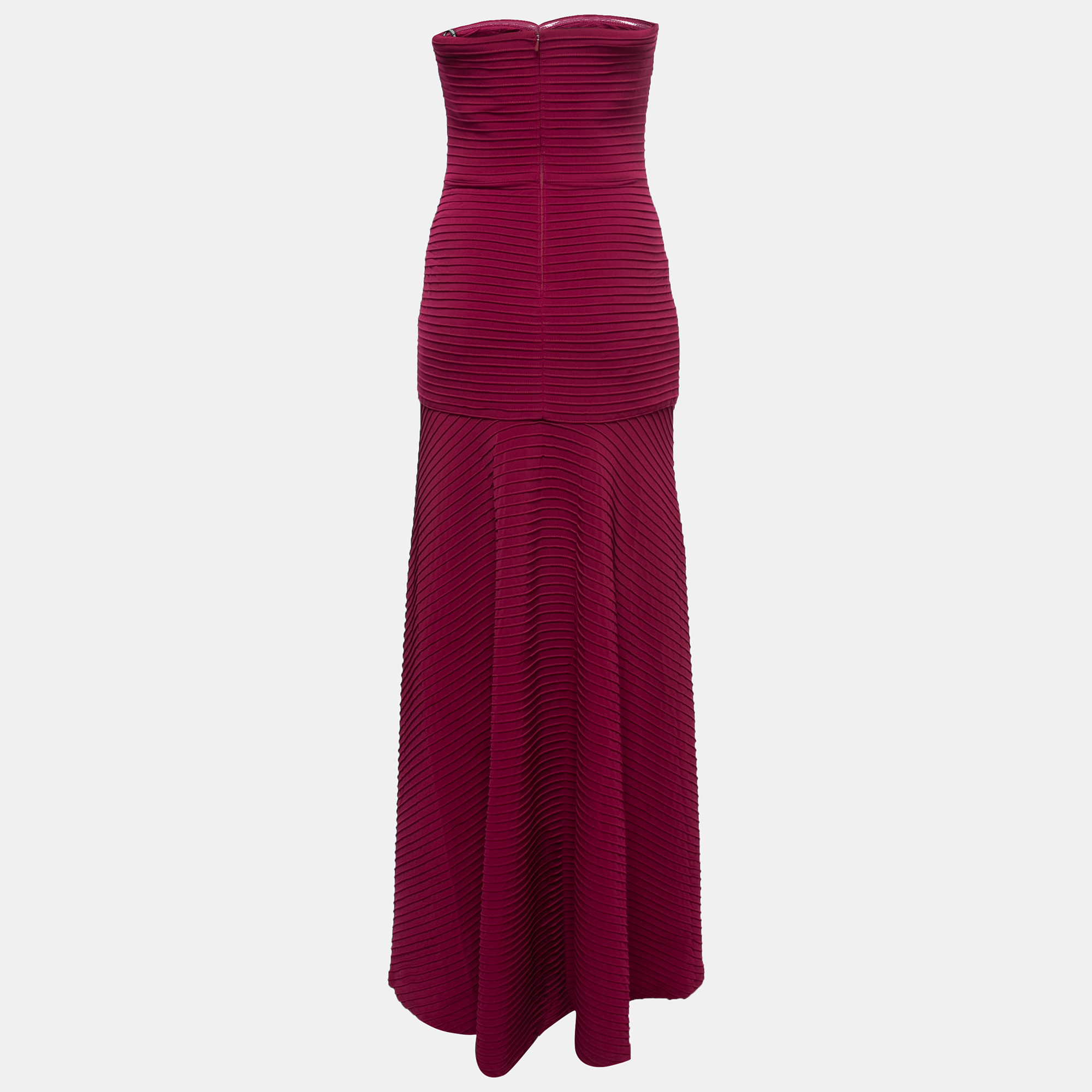 

Tadashi Shoji Burgundy Pin-Tucked Jersey Jovian Strapless Sequins Gown