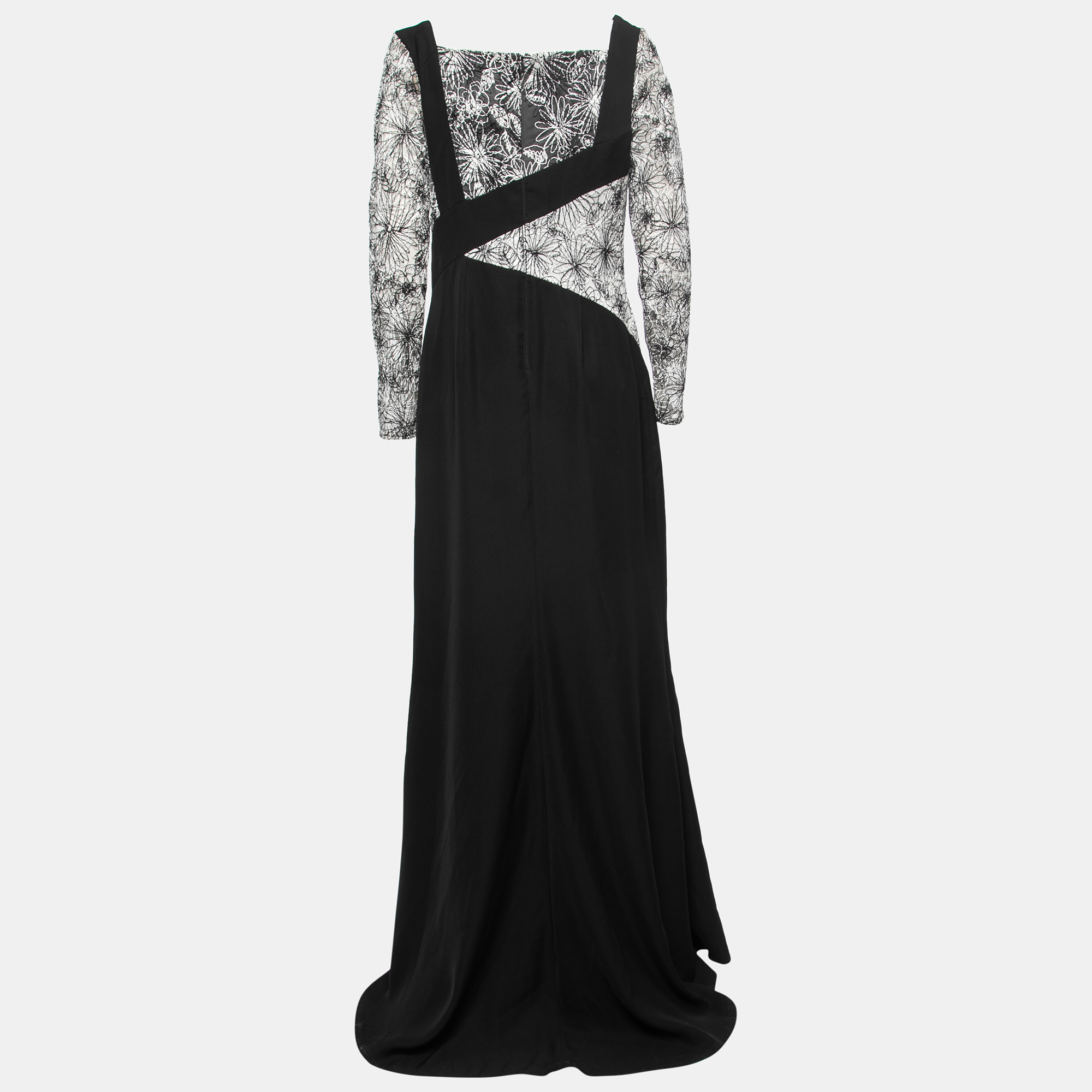 

Tadashi Shoji Black Crepe & Embroidered Tulle Gown