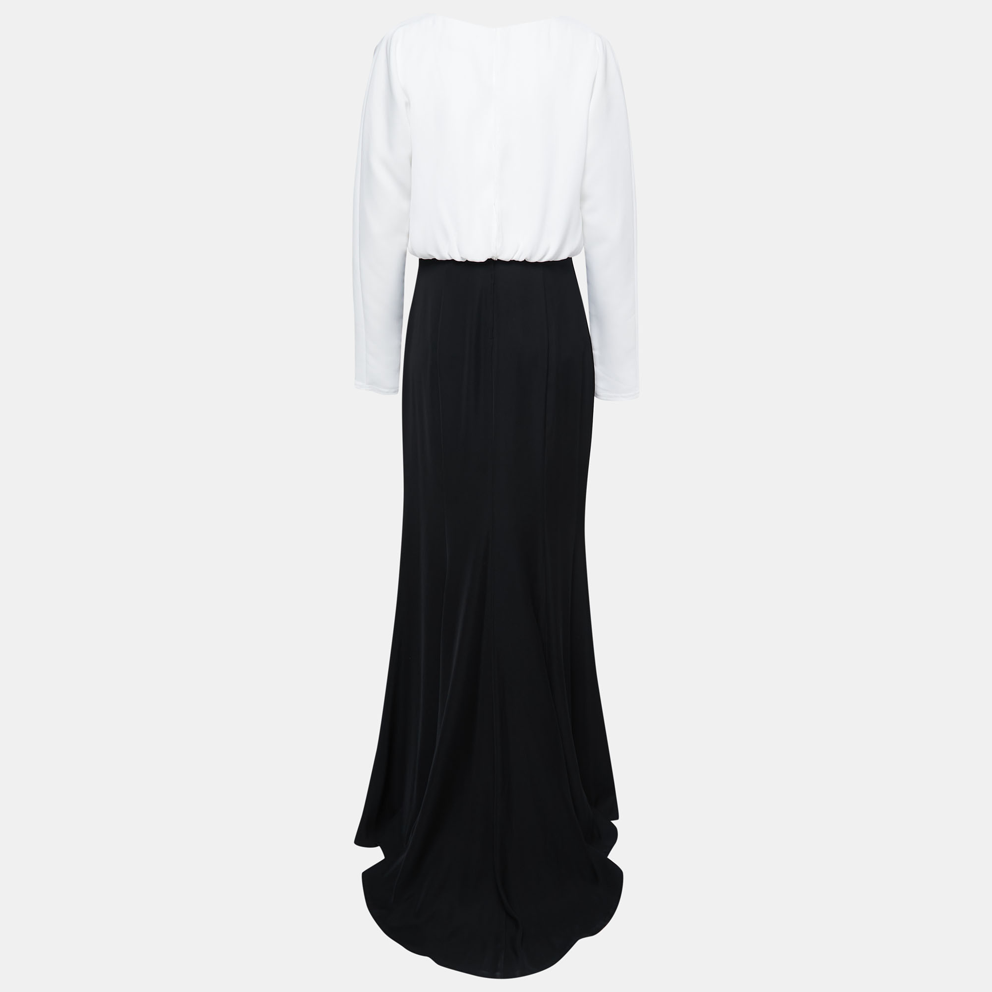 

Tadashi Shoji Black/White Crepe Wrap Effect Maxi Dress