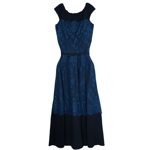 Pre Owned فستان تداشي شوجي خصر مرتفع دانتيل وحرير XL