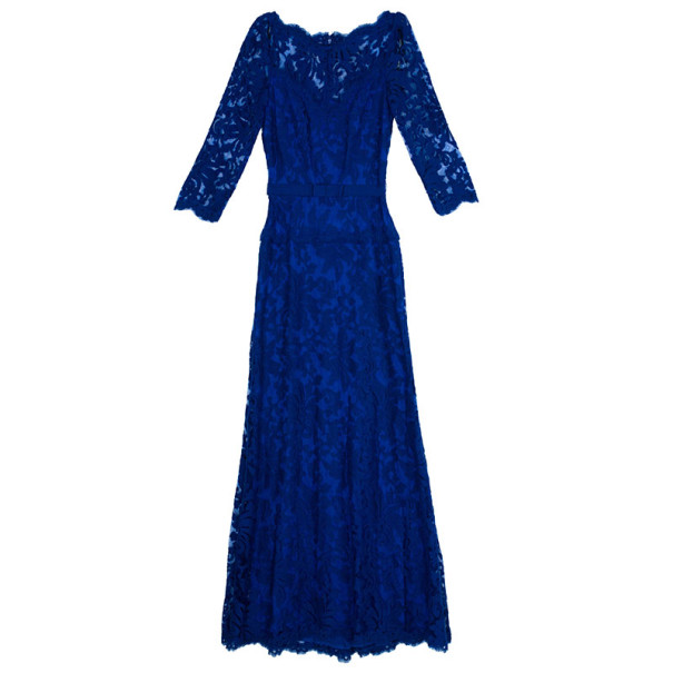 Pre Owned Tadashi Shoji Electric Blue Lace Gown S