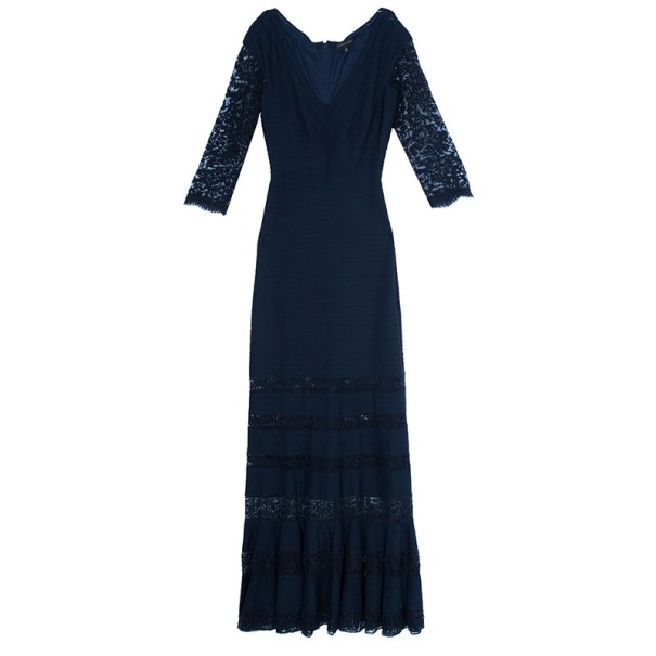 Pre Owned Tadashi Shoji Lace Embroidered Bandage Gown L