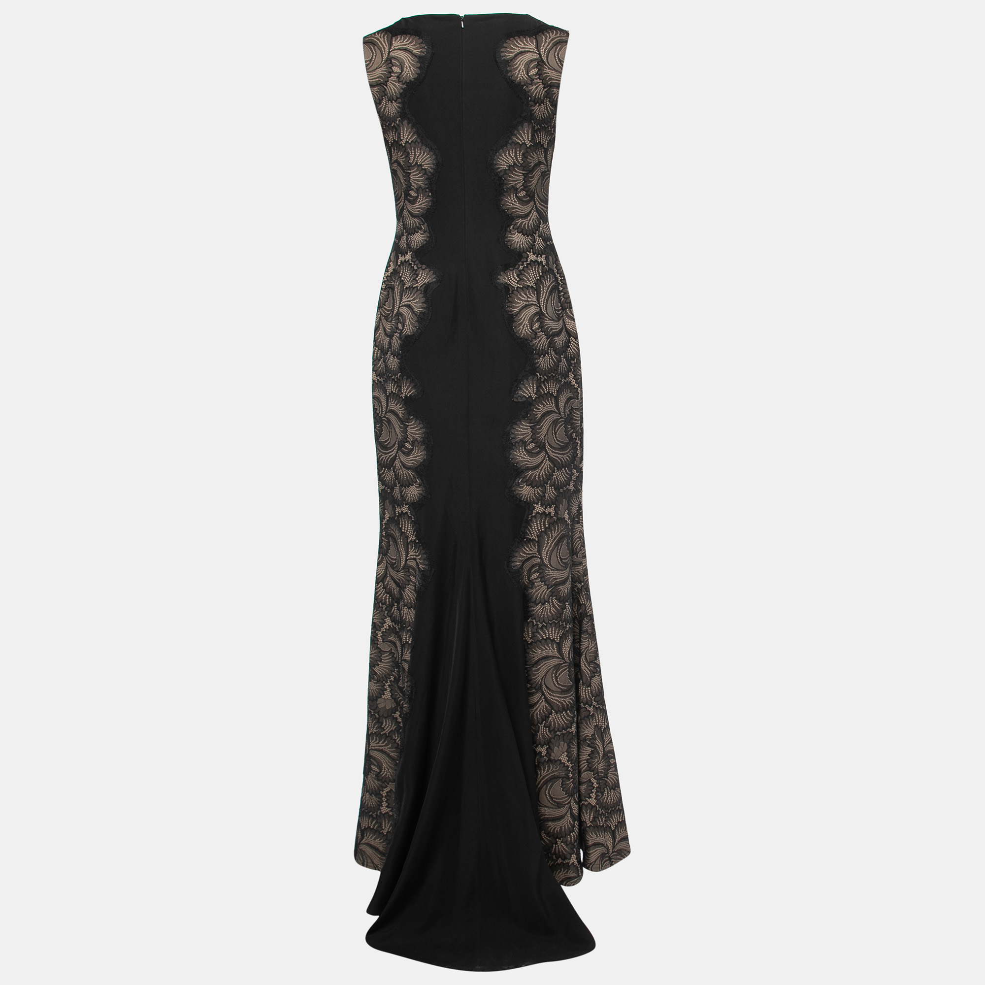 

Tadashi Shoji Black/Beige Crepe Lace Side Panel Gown