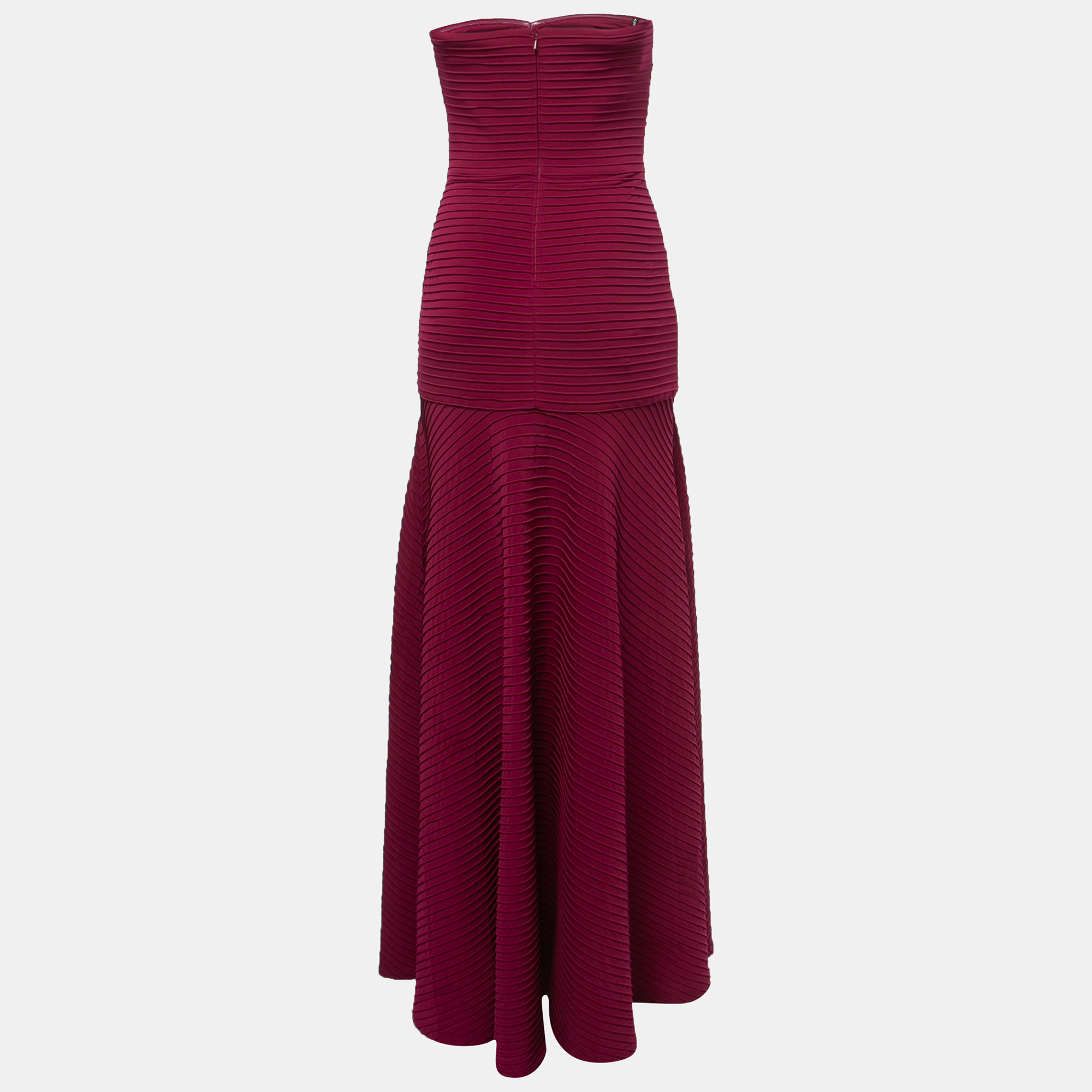 

Tadashi Shoji Burgundy Pin-Tucked Jersey Jovian Strapless Sequins Gown, Pink