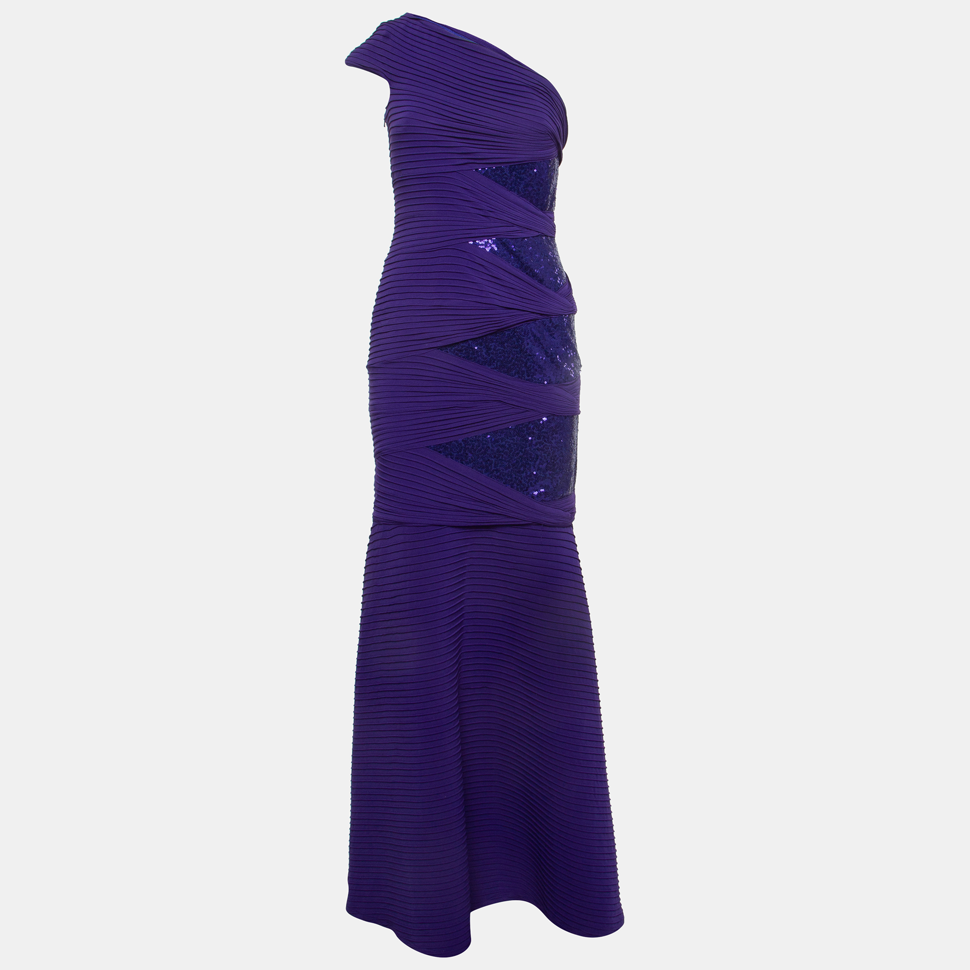 

Tadashi Shoji Purple Embellished Knit One Shoulder Gown