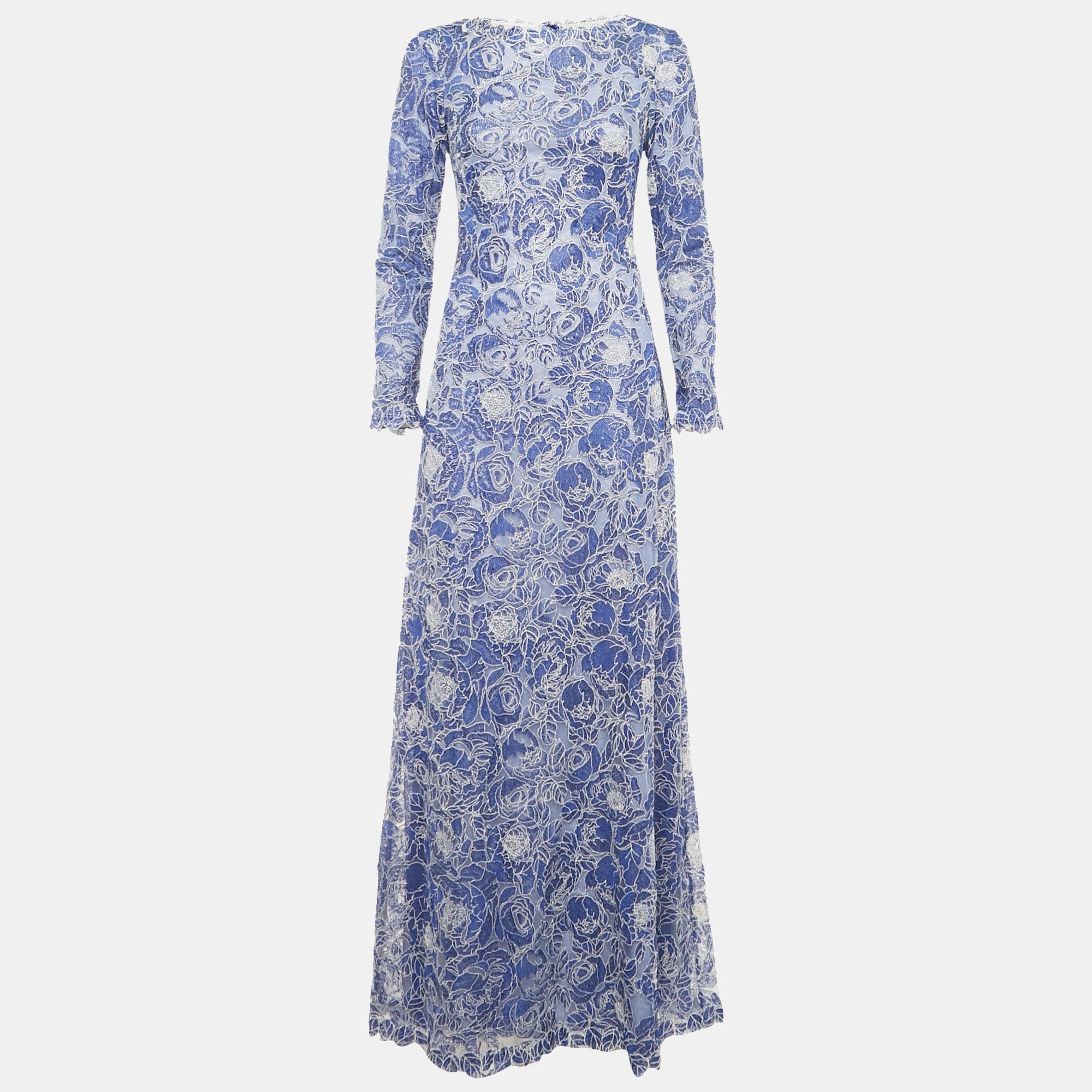 

Tadashi Shoji Blue Embroidered Long Sleeve Maxi Dress S