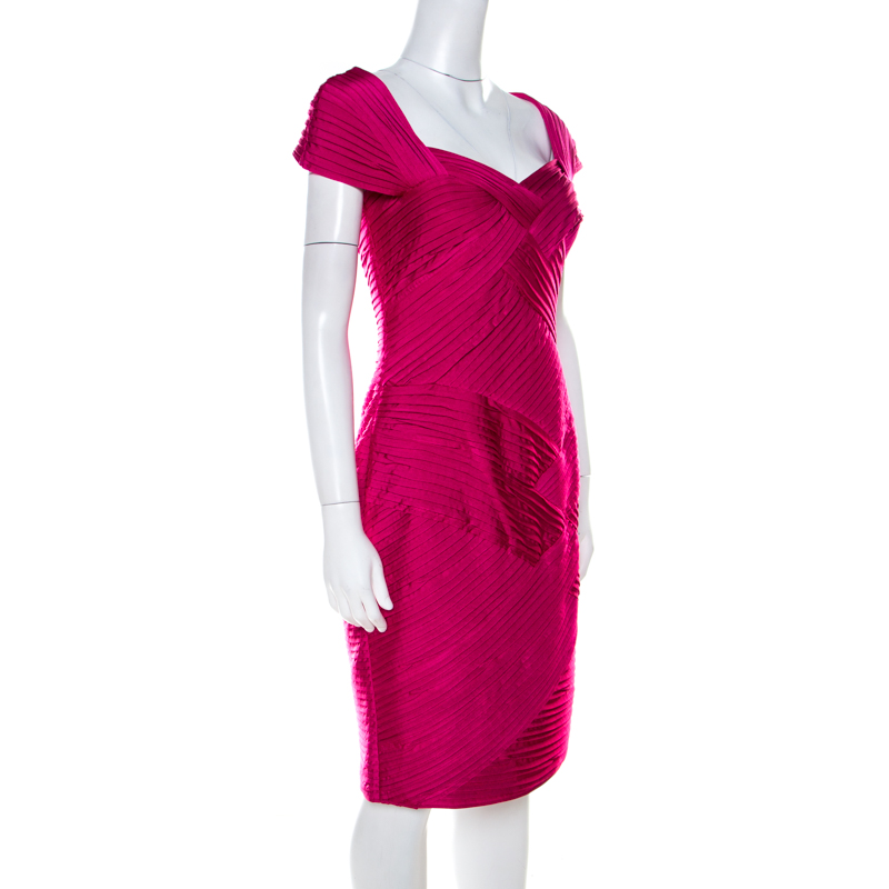 

Tadashi Shoji Fuchsia Pink Basket Weave Short Dress