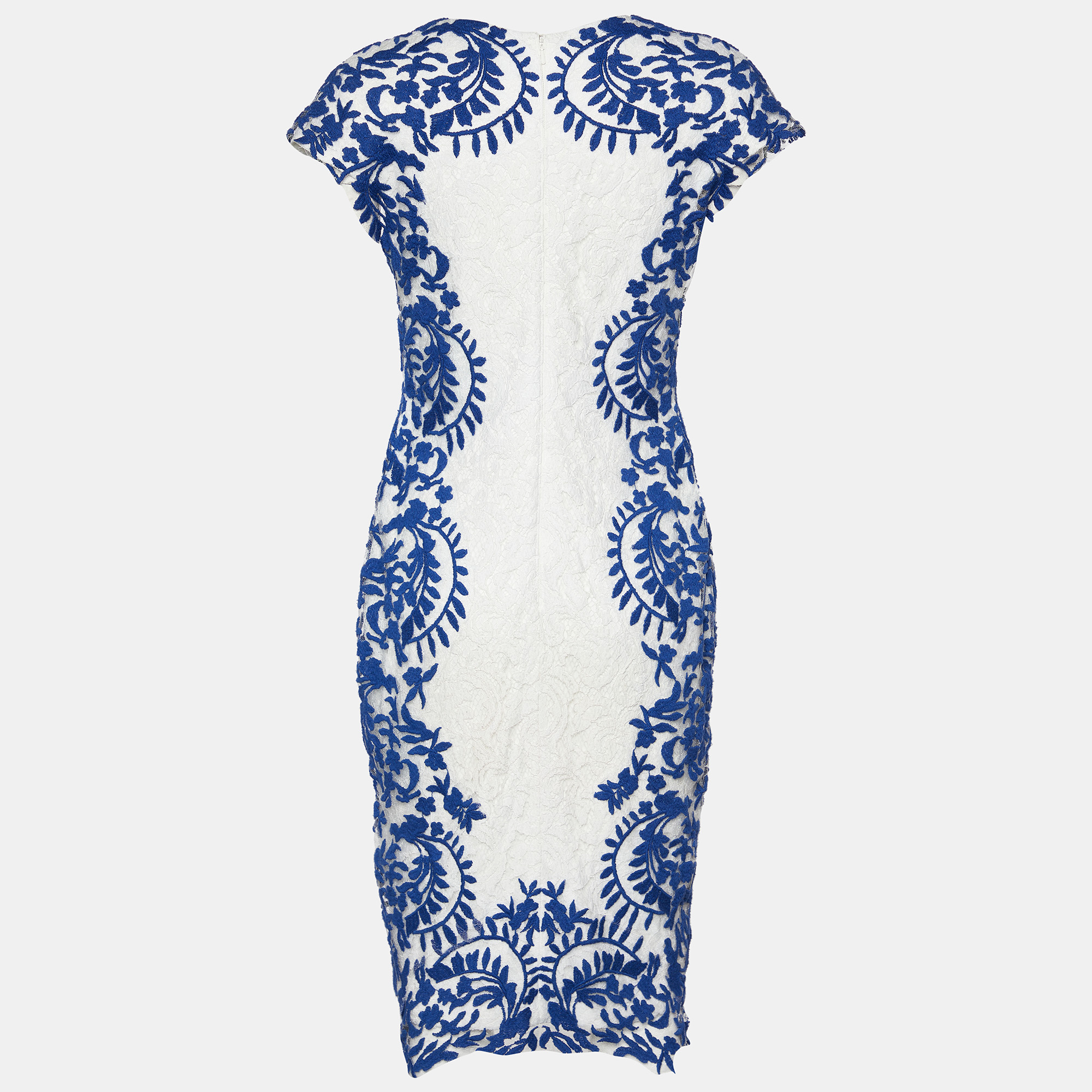 

Tadashi Shoji White & Blue Embroidered Floral Lace Midi Dress