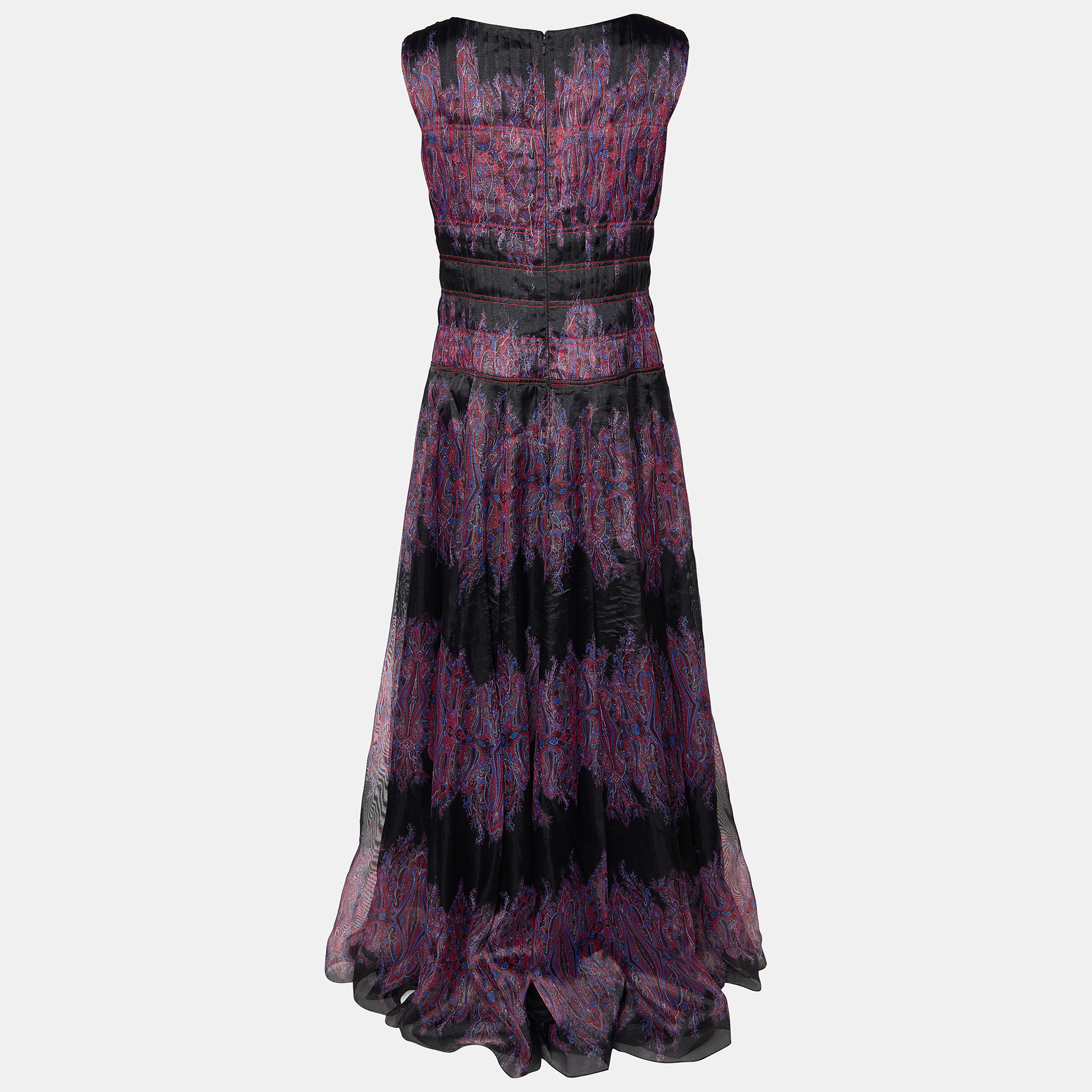 

Tadashi Shoji Black & Purple Paisley Printed Gazar Gown