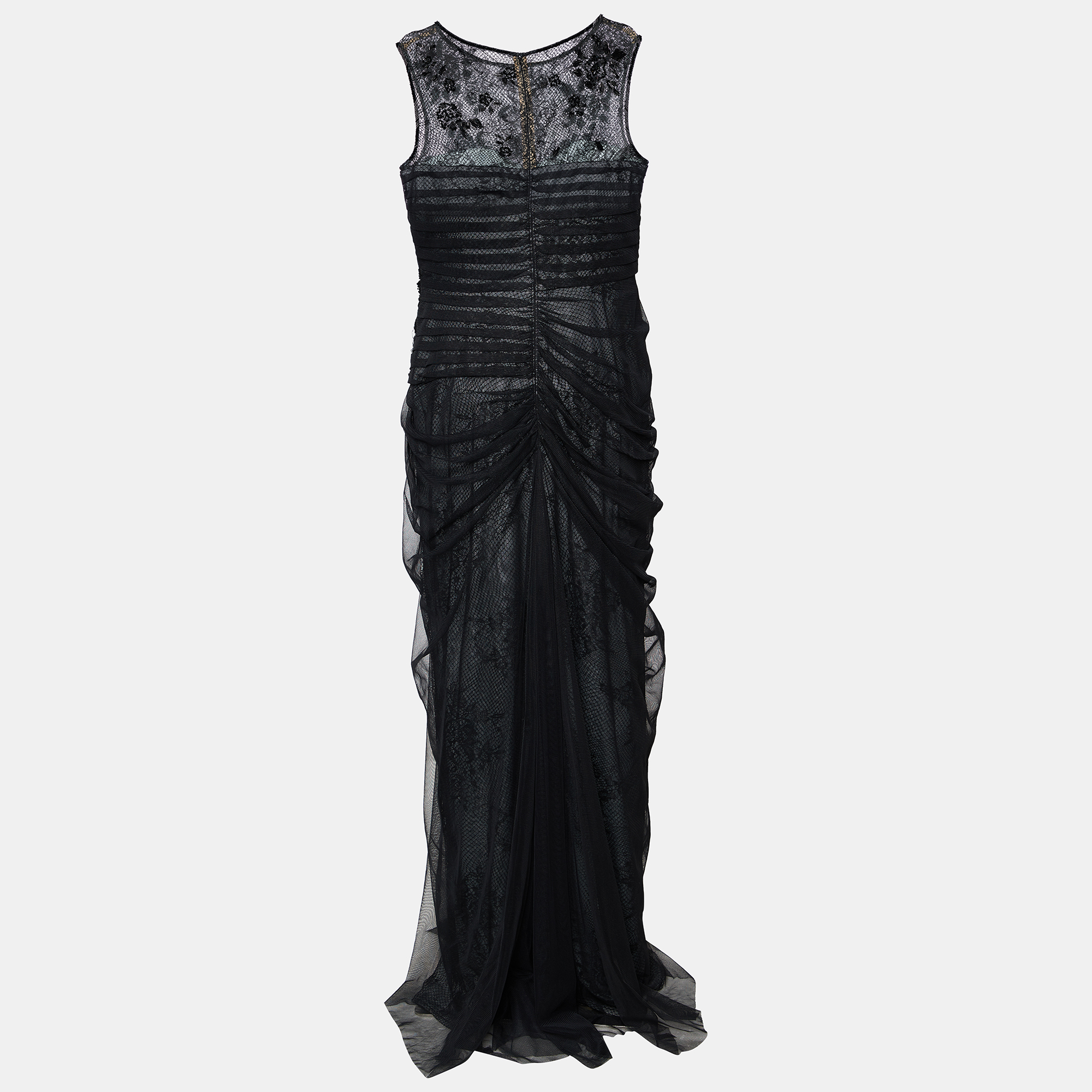 

Tadashi Shoji Black Embellished Tulle Draped Gown