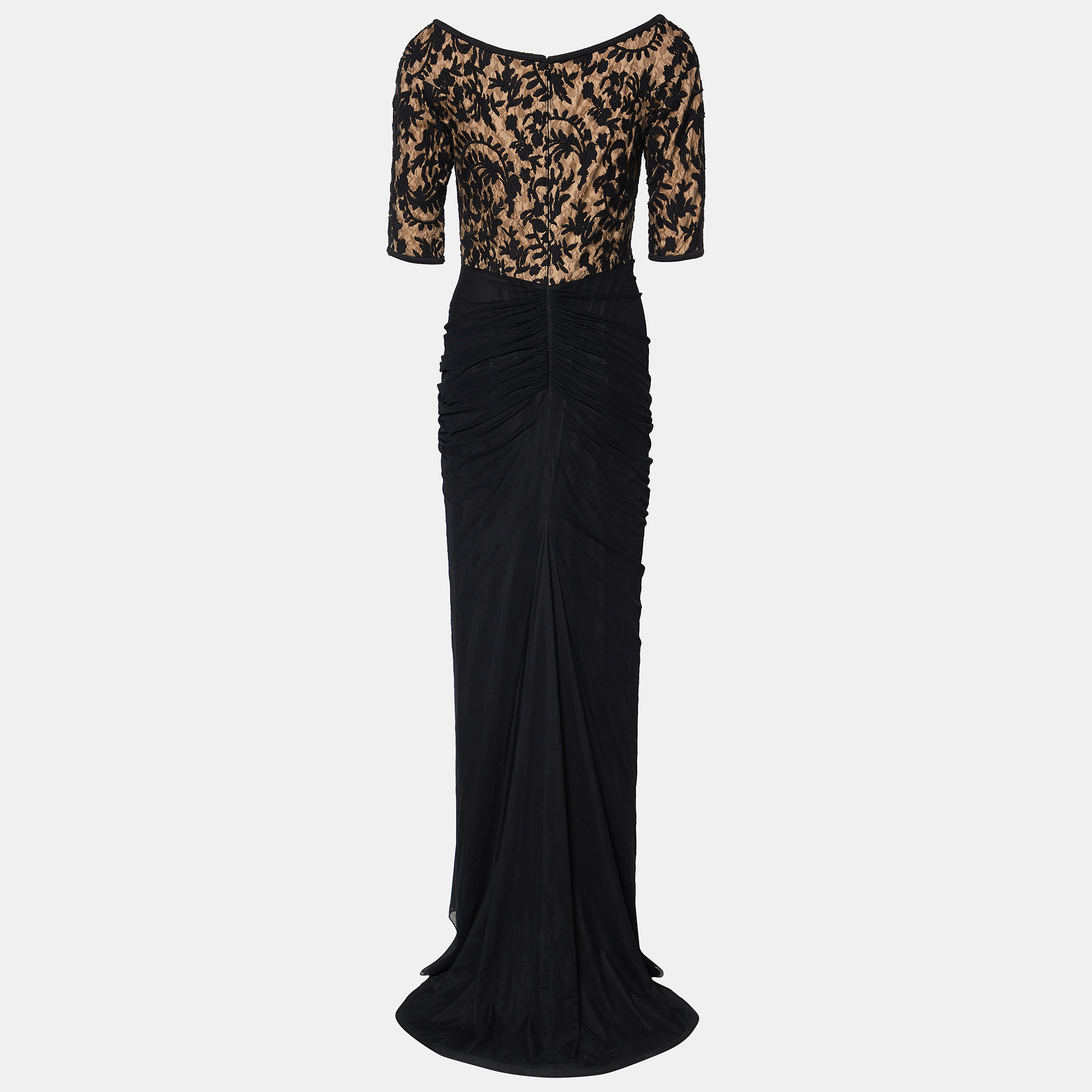 

Tadashi Shoji Black Lace & Ruched Tulle Gown