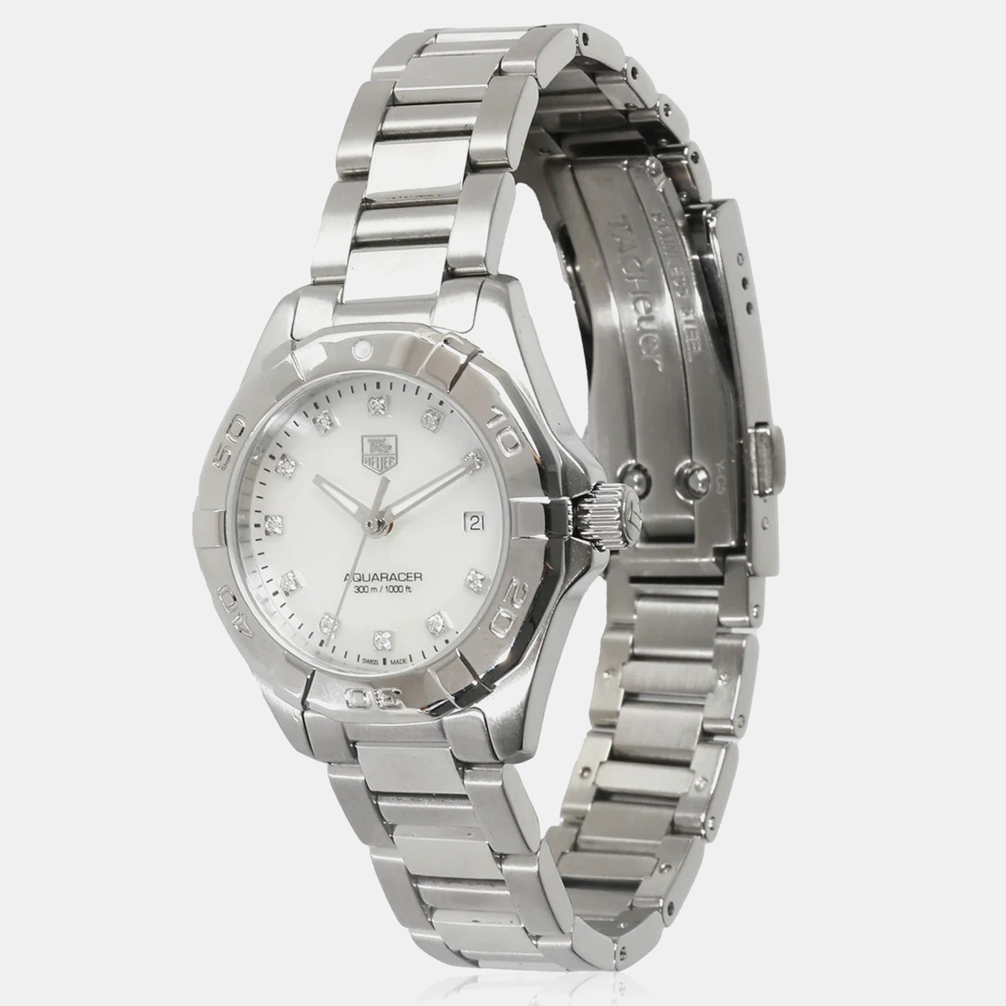 

Tag Heuer White Diamond Stainless Steel Aquaracer WAY1413.BA0920 Quartz Women's Wristwatch 27 mm